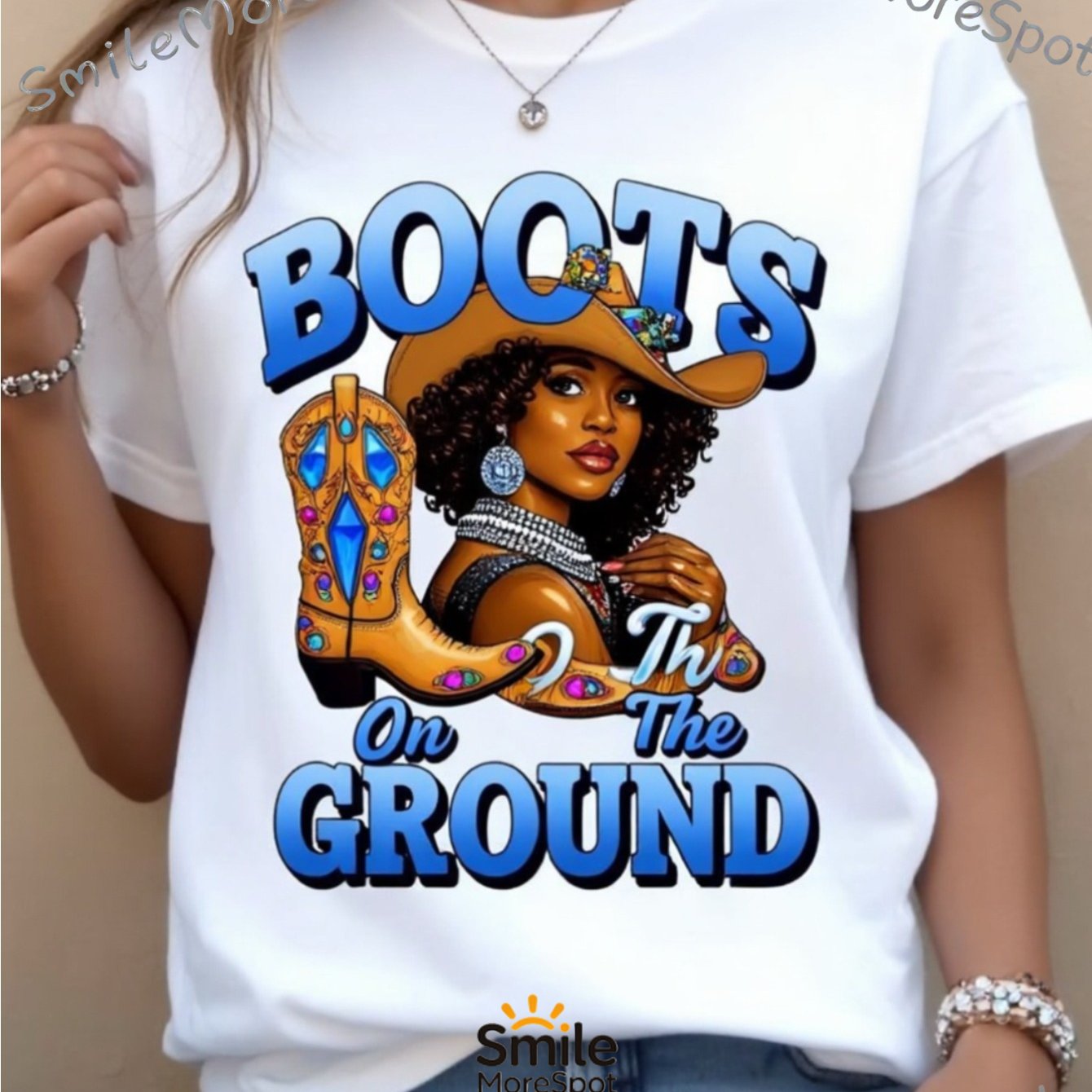 TEMU Women's Western Cowgirl Boots & Horses T-shirt - Full-body Cowgirl Face & Boots Print, Slogan, Loose Fit Short Sleeve Round Neck Tee, Breathable