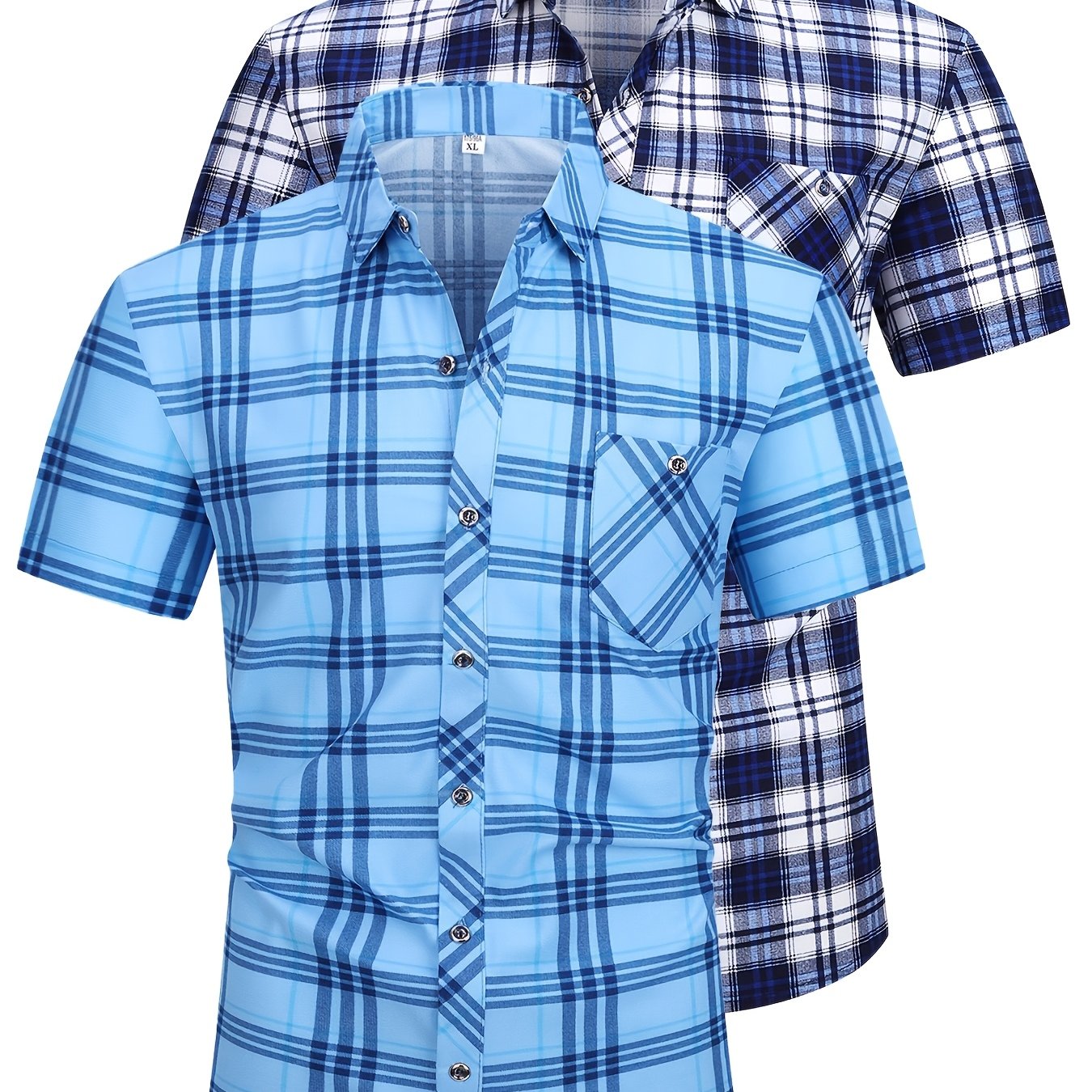 2-pc Casual Shirt Set Short Sleeve And Button- Style In Checkered Prints