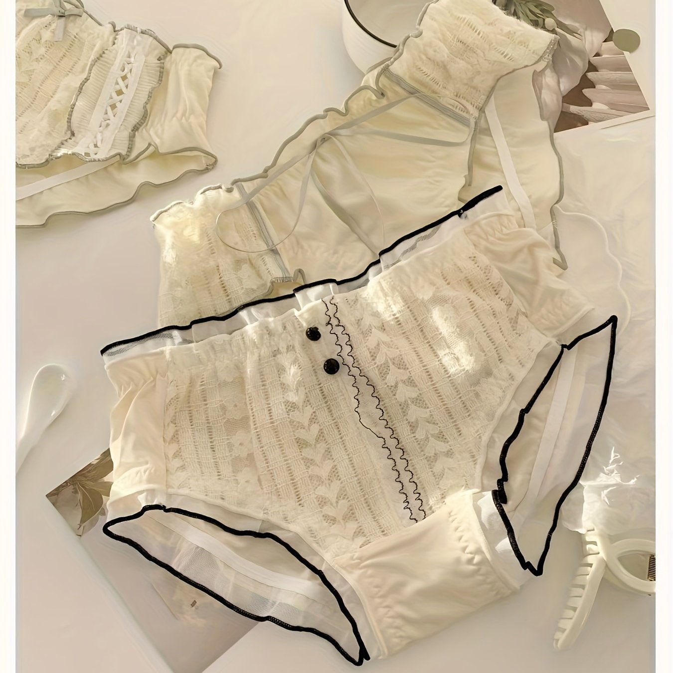 Image of 3pcs Set Of Pure Desire, Lace Underwear, Comfortable And Sweet Women' Pants