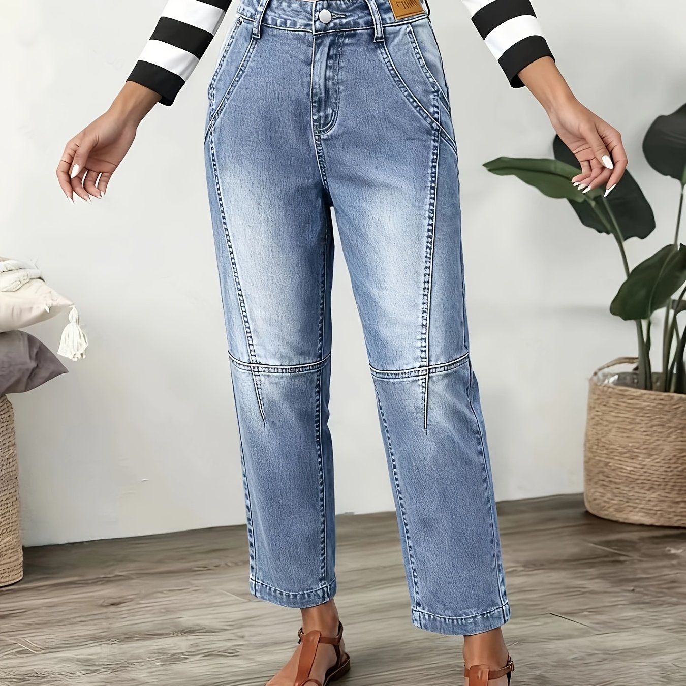Image of Women's Jeans, Design Denim Pants 2025 New Style Mid-rise Stretch Blue Ankle Pants, A Must-have For Staying Fashionable And Trendy, Irregular Design Women's Jeans, Blue Stretch Fabric, Comfortable