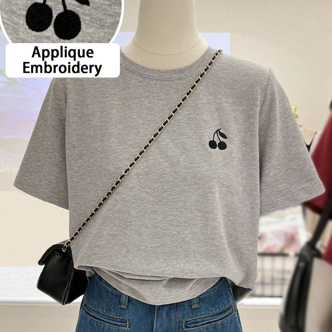 E-shop Modisches Damen Freizeit Top, Kirschfarbenes T-Shirt, Frühling Sommer