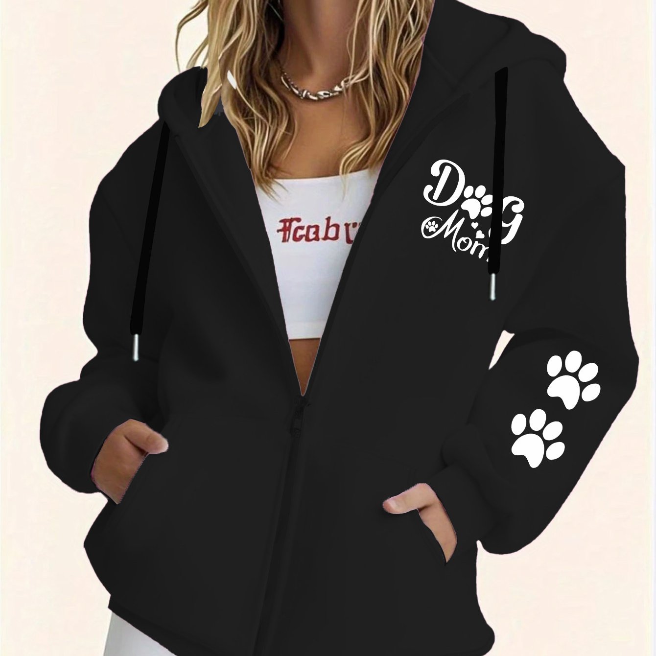 TEMU Plus Size - Plus Size - Women's Plus-size Casual Zip-up Hoodie Featuring A Stylish Design With Letter Claw Print, Printed Patterns On And
