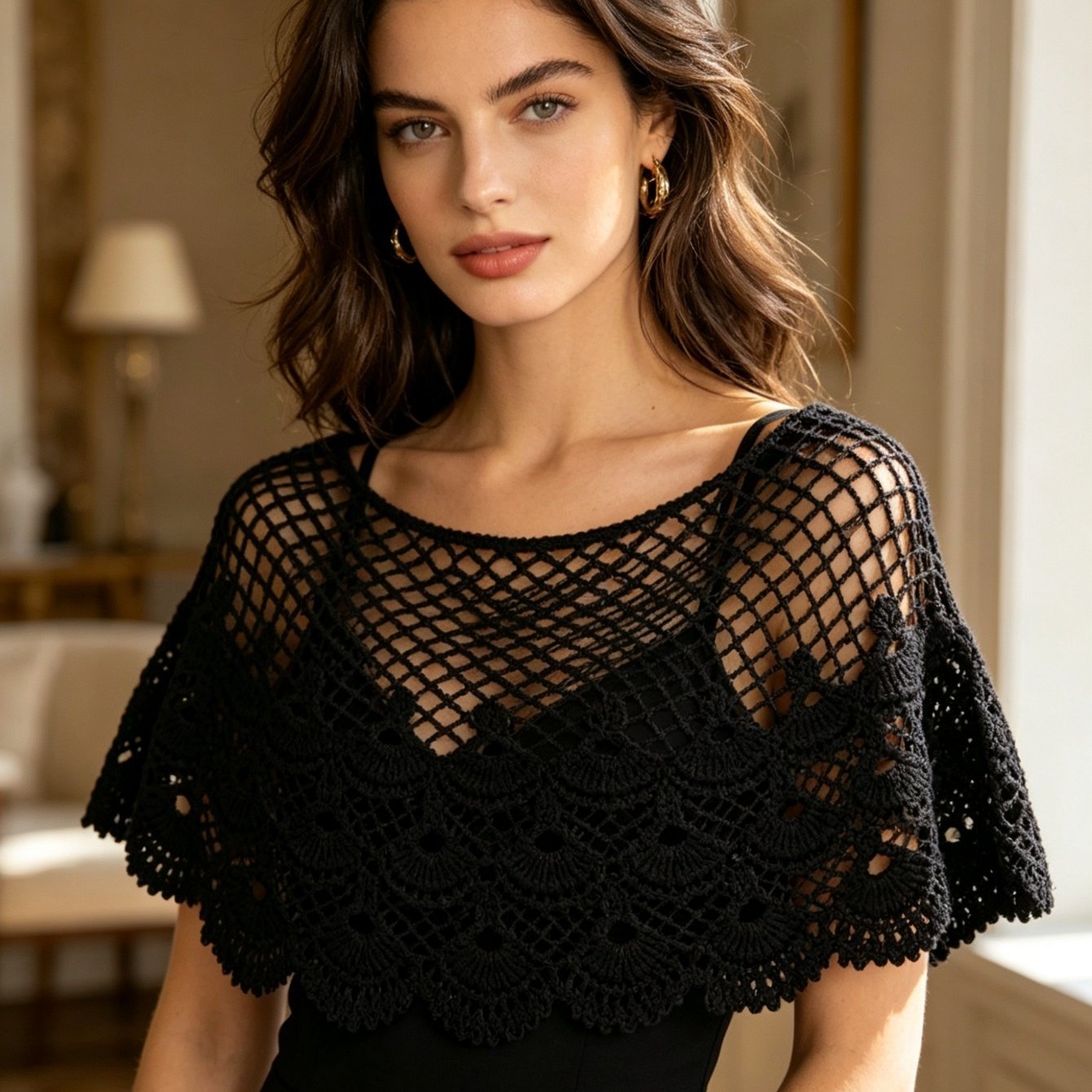 TEMU Fashionable Trendy Dress With A Small Shawl, Versatile Openwork Cape Blouse For Women, Summer , Small Vest, Sleeveless Top