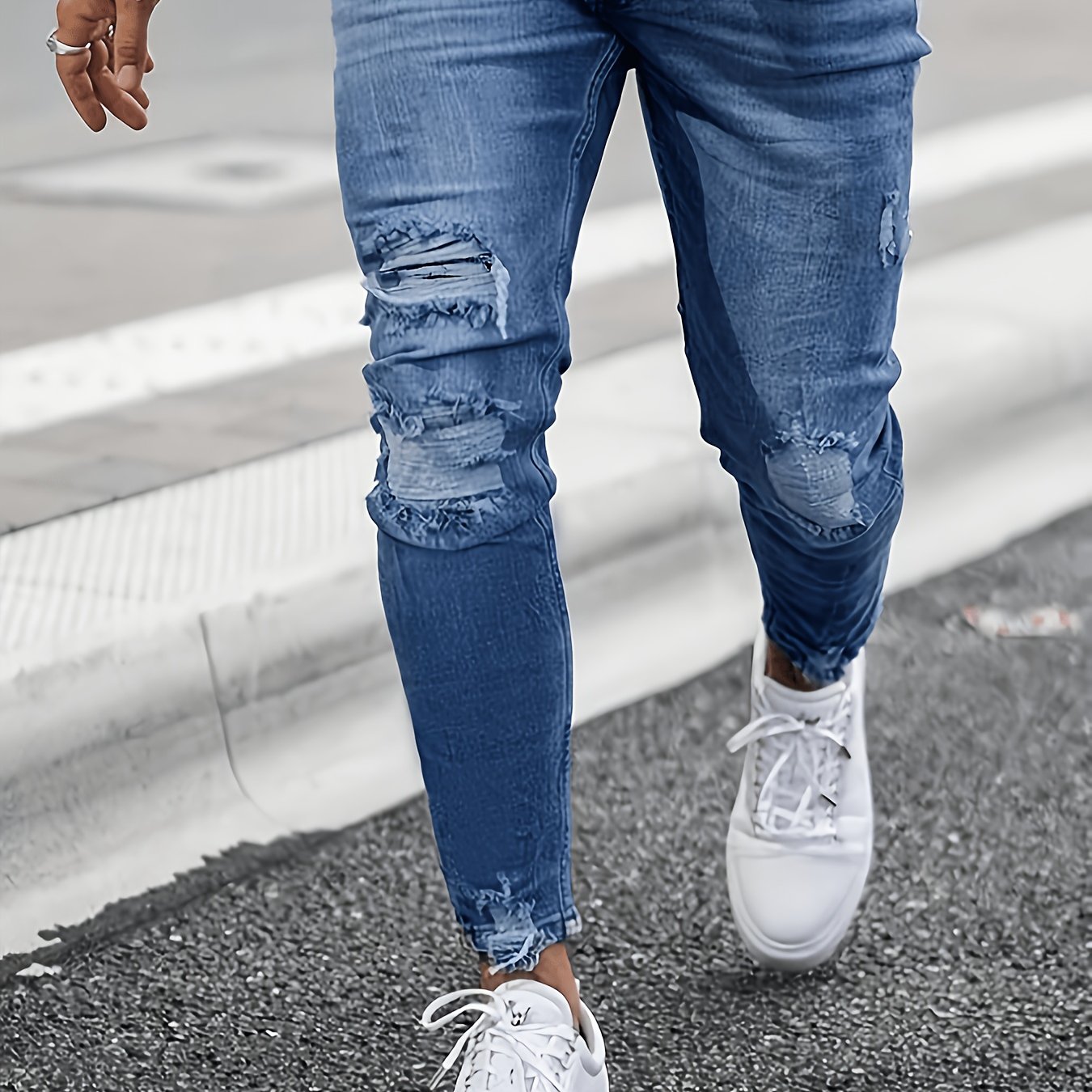 Men' Wash Blue Ripped Skinny Jeans