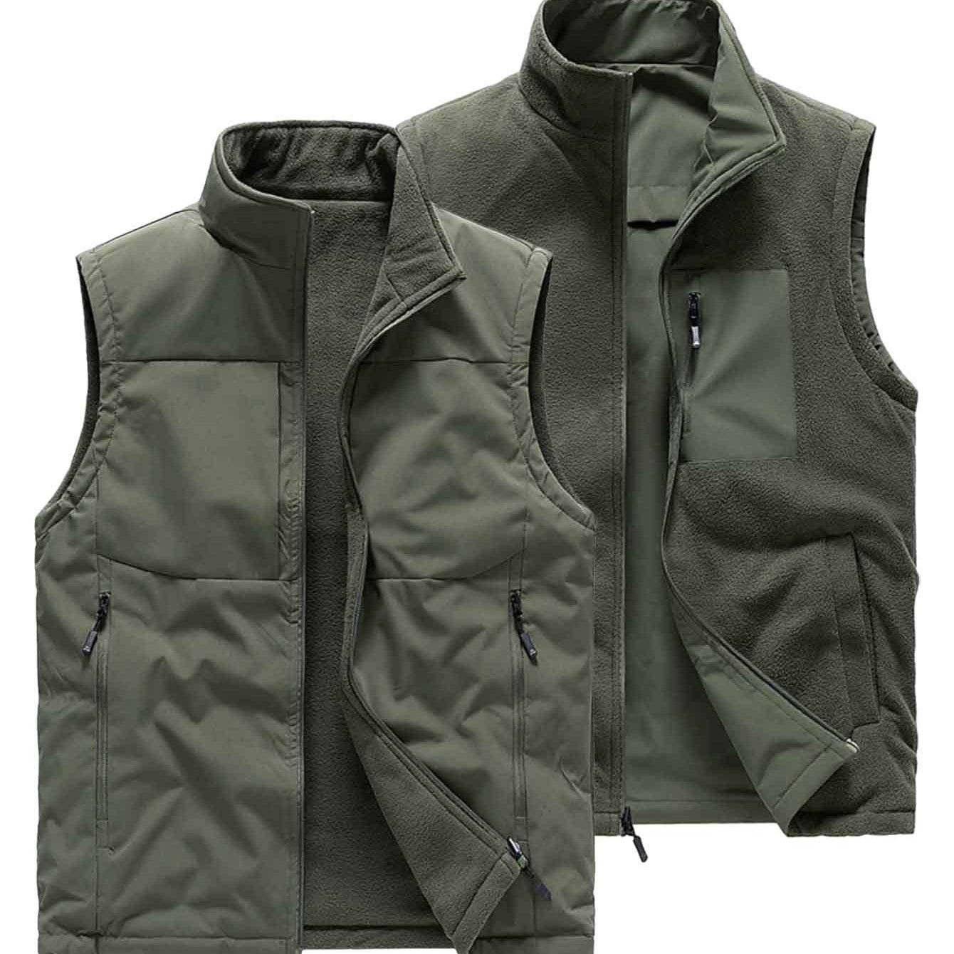 TEMU Double-faced Wearable Multi-pocket Fleece Men's Vest Mountaineering Outdoor Casual Men's Fishing Vest Easy Casual Fashion Solid-colored Men's