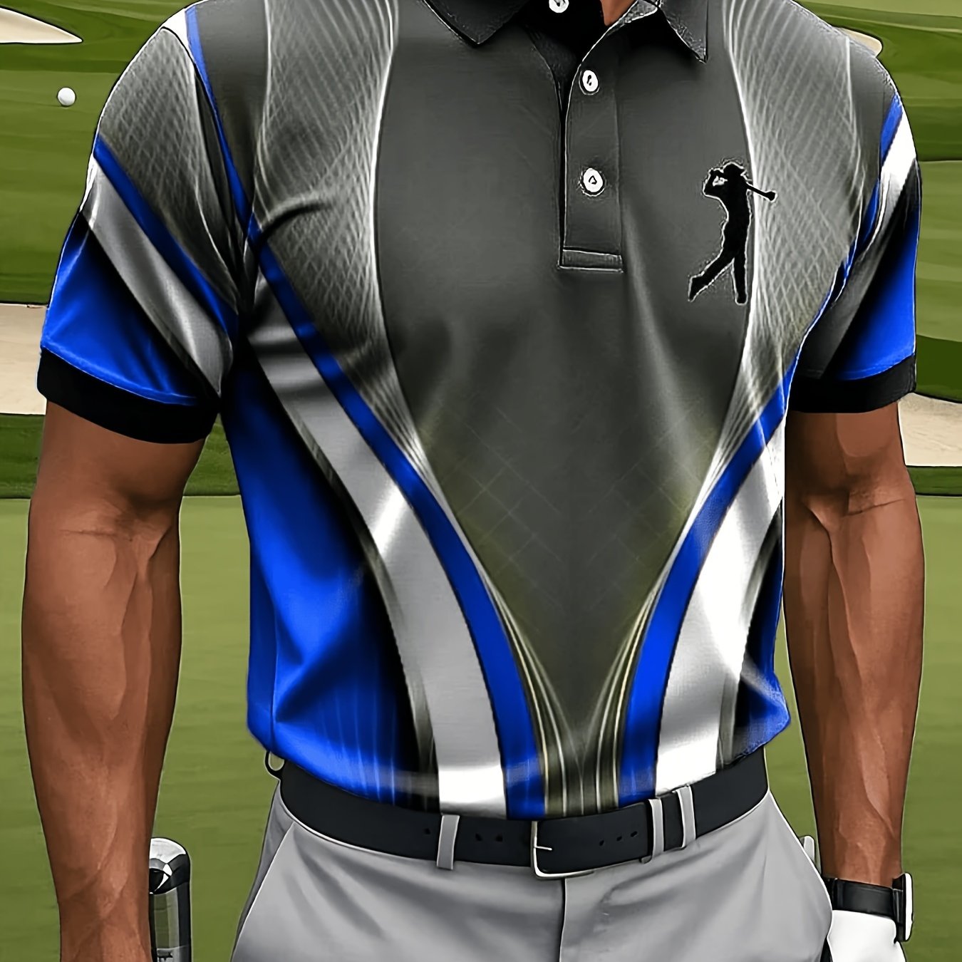 TEMU [Impression - Non Texturé] T-shirt de sport décontracté pour homme à manches courtes, géométriques et de golf, tissu lavable en machine, coupe