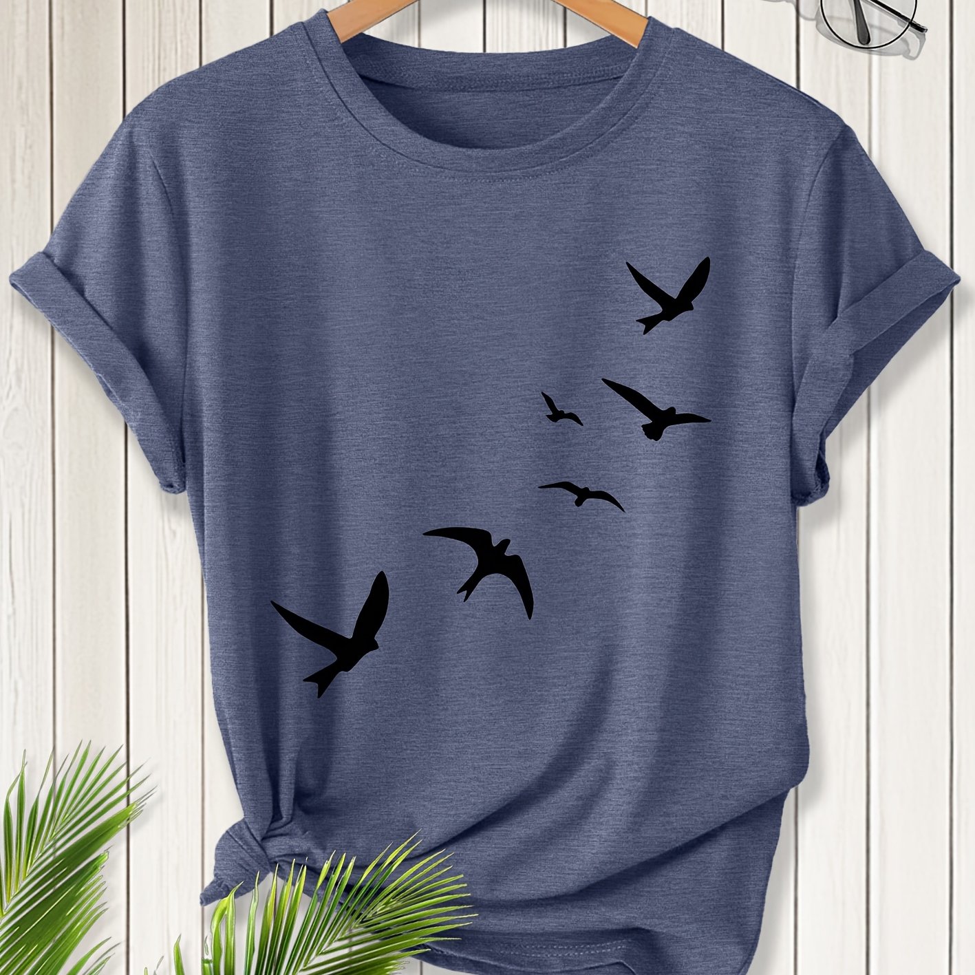 TEMU Women's Summer Clothing Directional Shadow Printed Round Neck Short Sleeve Plus Size T-shirt Style Loose Top 2026 Spring Summer Elegant Casual