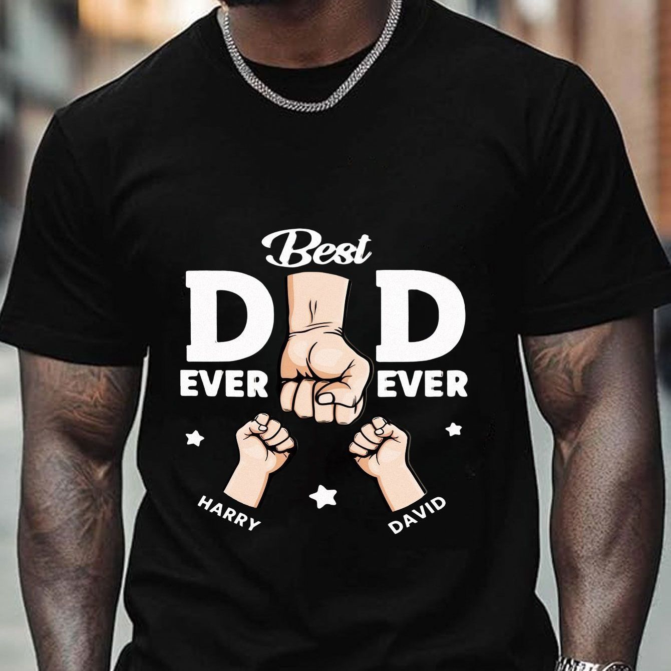 TEMU Personalized Best Dad Ever Print Black Short Sleeve T-shirt For Men, Creative Design, Comfortable Breathable Round Neck Casual Summer Shirt,
