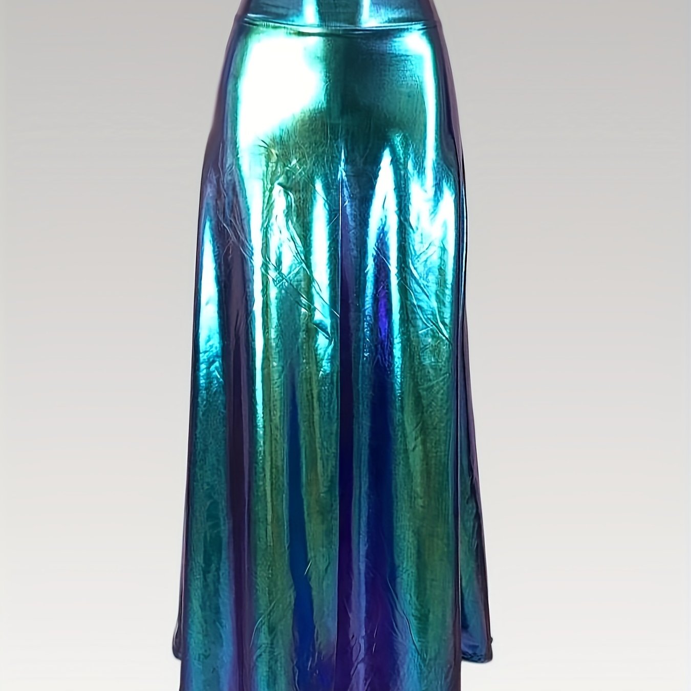 E-shop Damen Herbst Folien Glanz Holografischer High-Waist Ultra-Langer Rock, Clubwear, Festliche Kleidung, Oversized A-Linien Rock