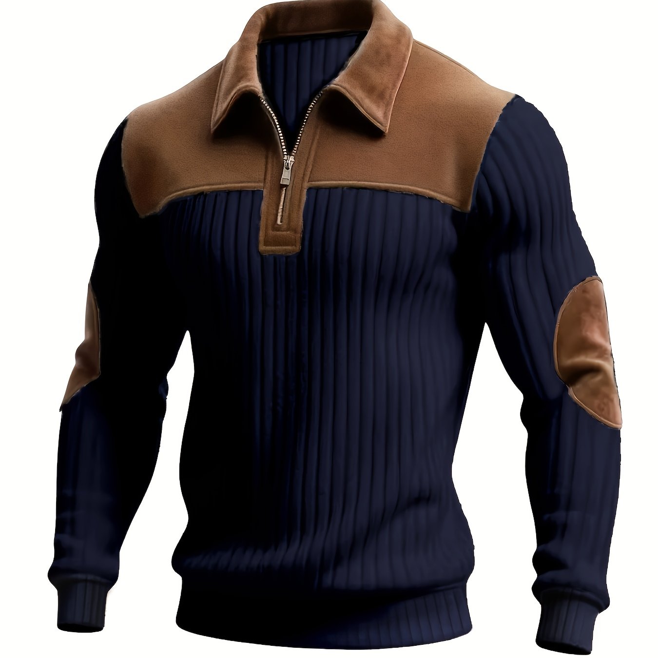 TEMU Men's Valentine's Day Gift Thickened Long-sleeve Striped Zipper Henley Shirt, Autumn/winter Color-block Jacquard Casual Pullover