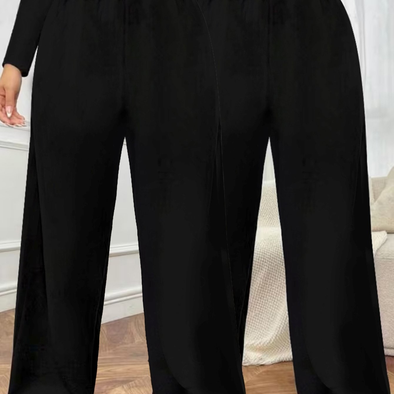 TEMU Plus Size - Plus Size - Women's Plus Size 2pcs Casual Pants Set - Solid Color Oversized Elastic Trousers, Perfect For Outdoor, And Casual Wear -