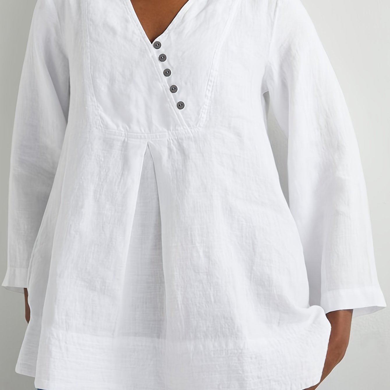 Loose V-neck Front Button Pullover Top