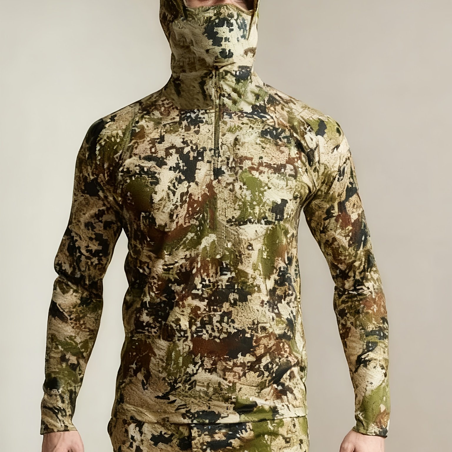 TEMU 2025 New Summer Lightweight Hooded Sweatshirt Camouflage Clothing Mask Pullover Hoodie For Hunting And Fishing