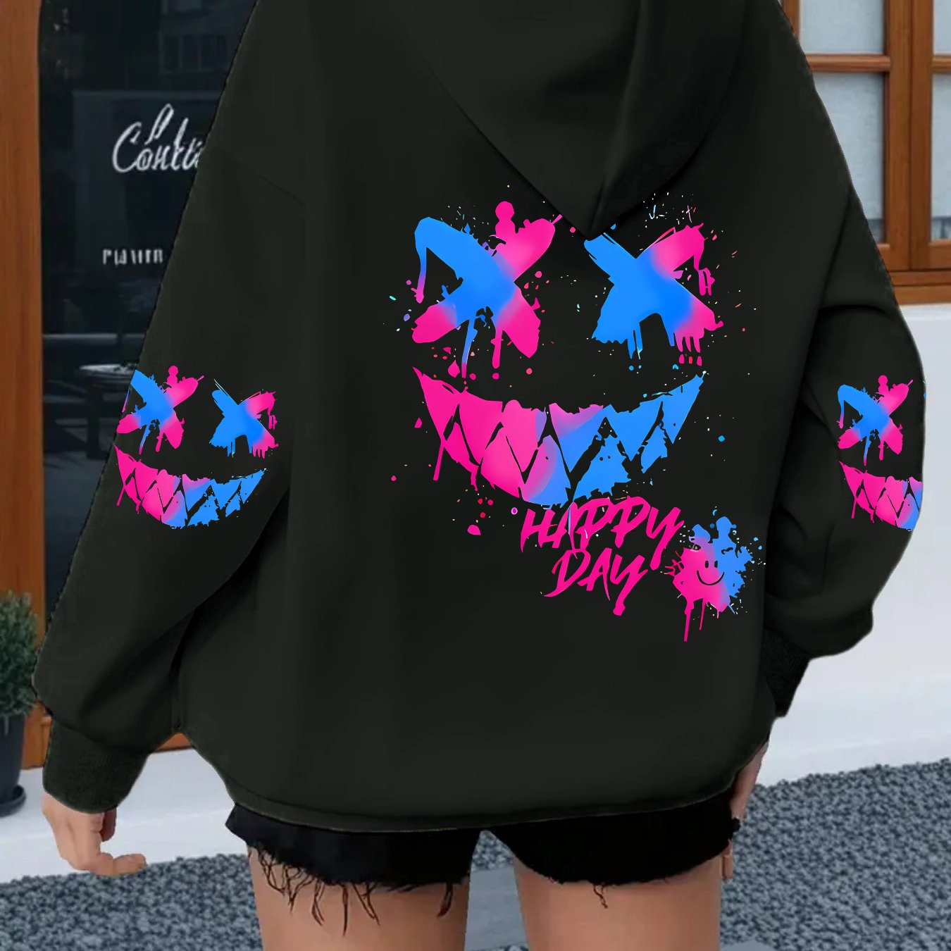 TEMU Sweat à capuche femme automne-hiver 2026 ( poches) avec imprimés tendance d'animaux et de fleurs, que des lettres. Ce sweat-shirt à manches