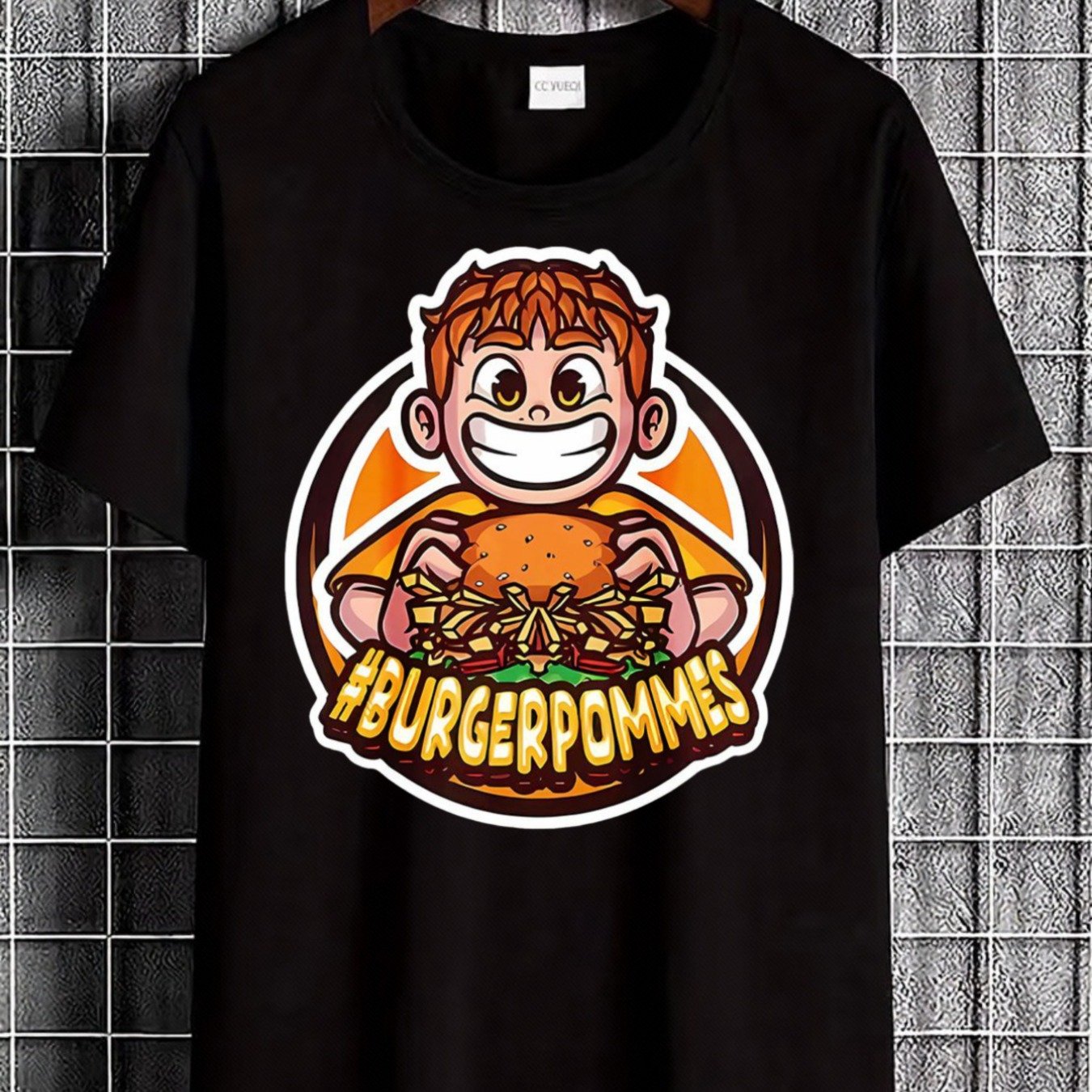 Casual Featuring A Cartoon Boy With A Burger And Fries Design, With #burgerpommes