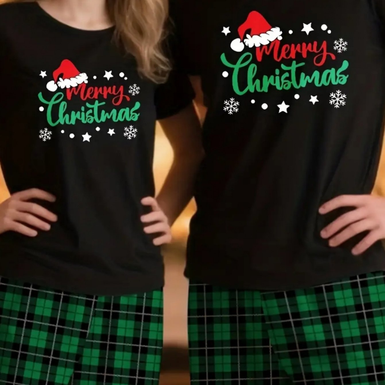 TEMU Couple's Christmas T-shirt - Black Shirt Featuring A Merry Christmas Design And A Santa Hat Motif, Ideal For The , Mens Gifts Ideas