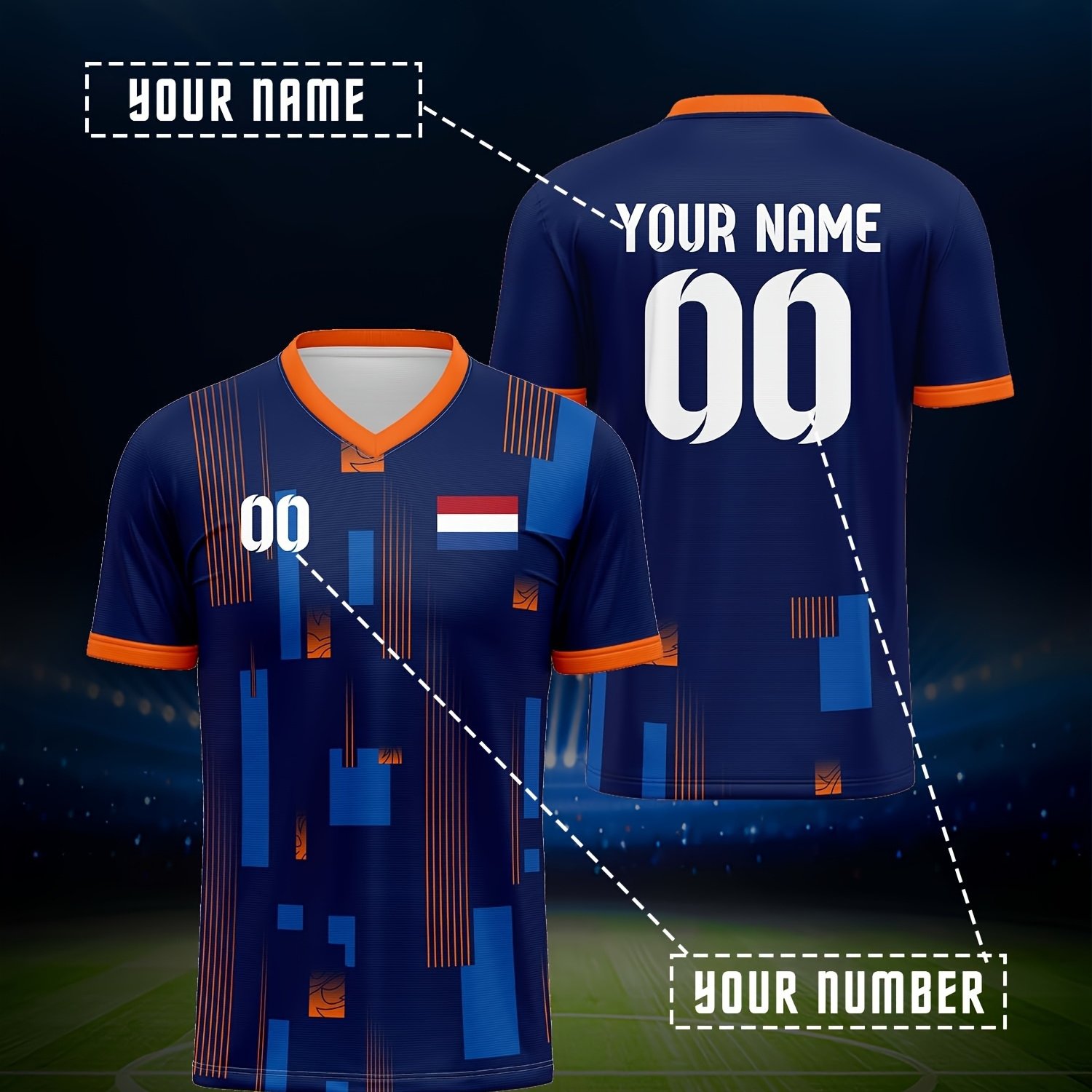 TEMU Custom 's Jersey, European Netherlands V-neck Football Sportswear, , Personalized Name And Number, Suitable For Summer Parties And Gatherings