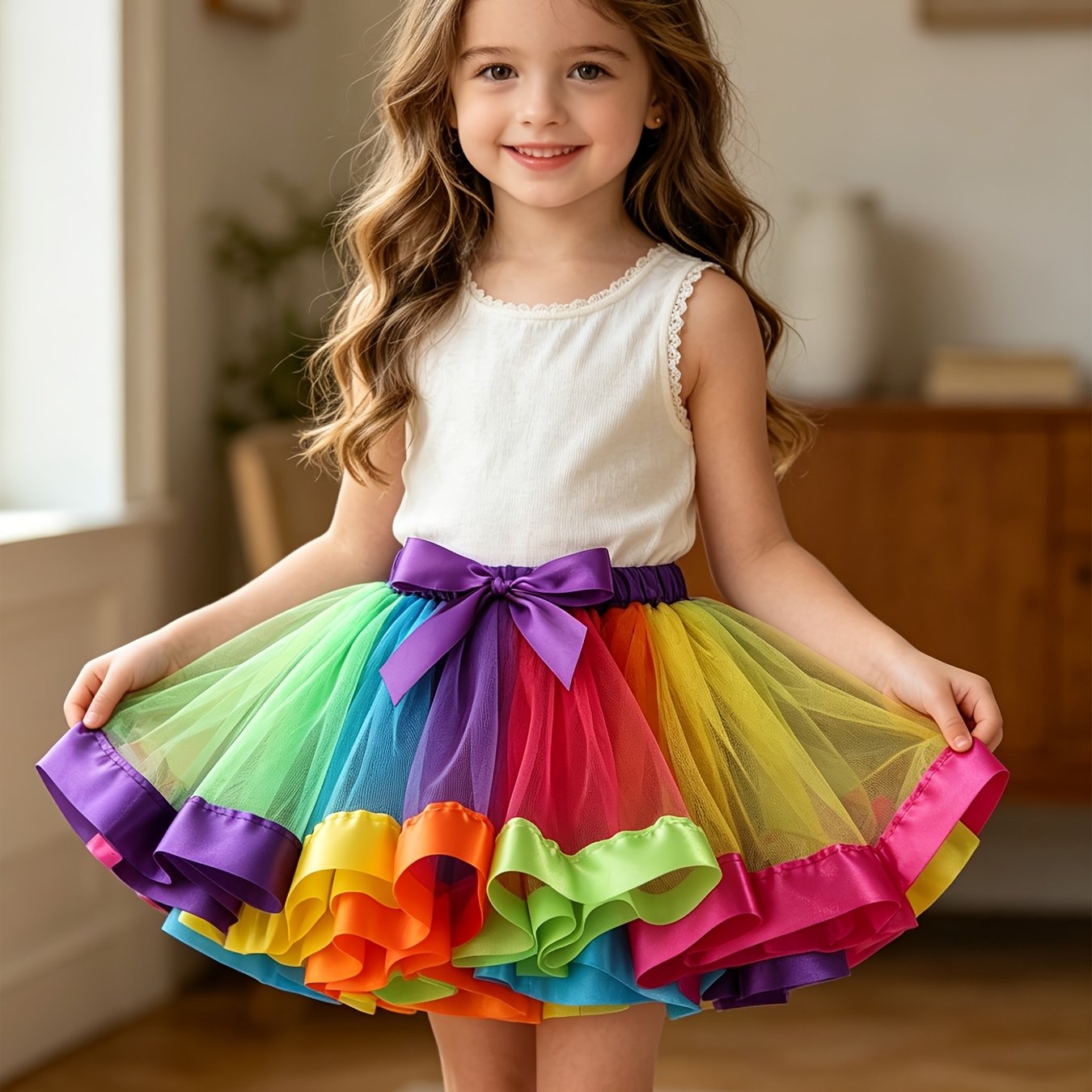 Image of Rainbow Tutu Skirt, Children's Skirt, European And American Children's Ballet Dance Skirt, Tulle Skirt, Princess Dress
