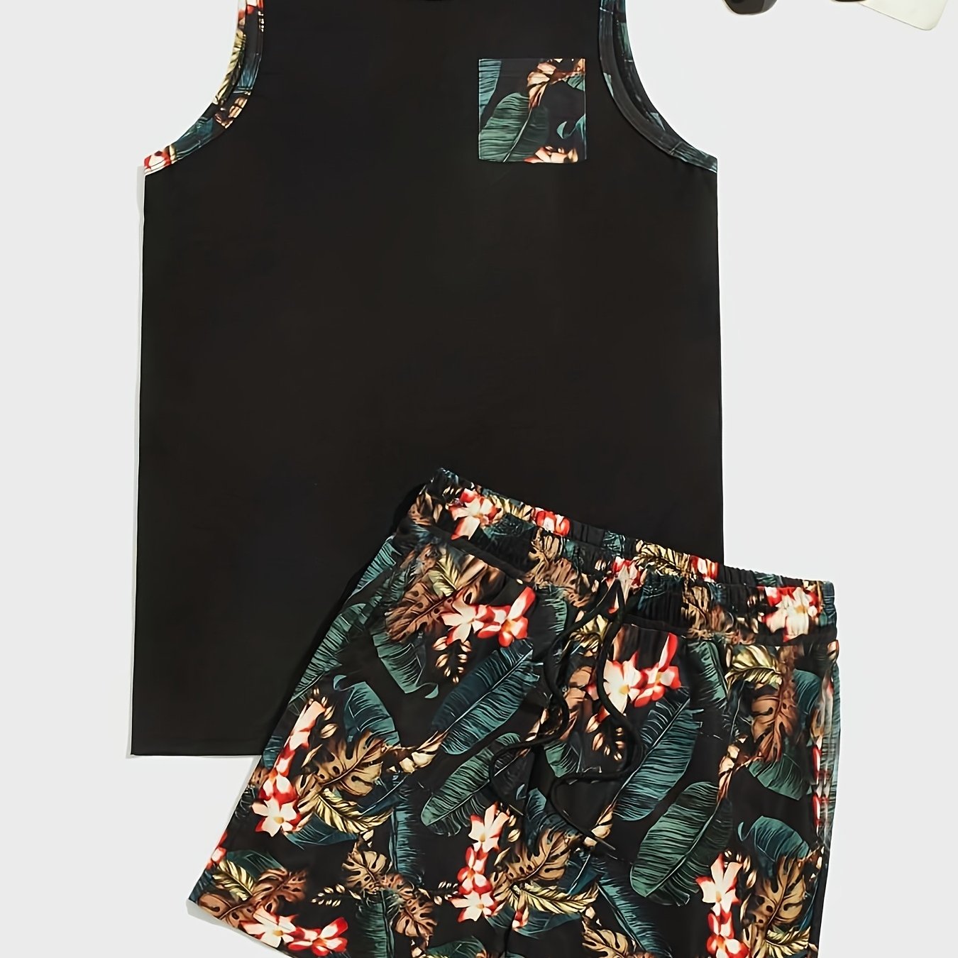 Men's Casual Floral Print Vest And Shorts Home Sleepwear Set