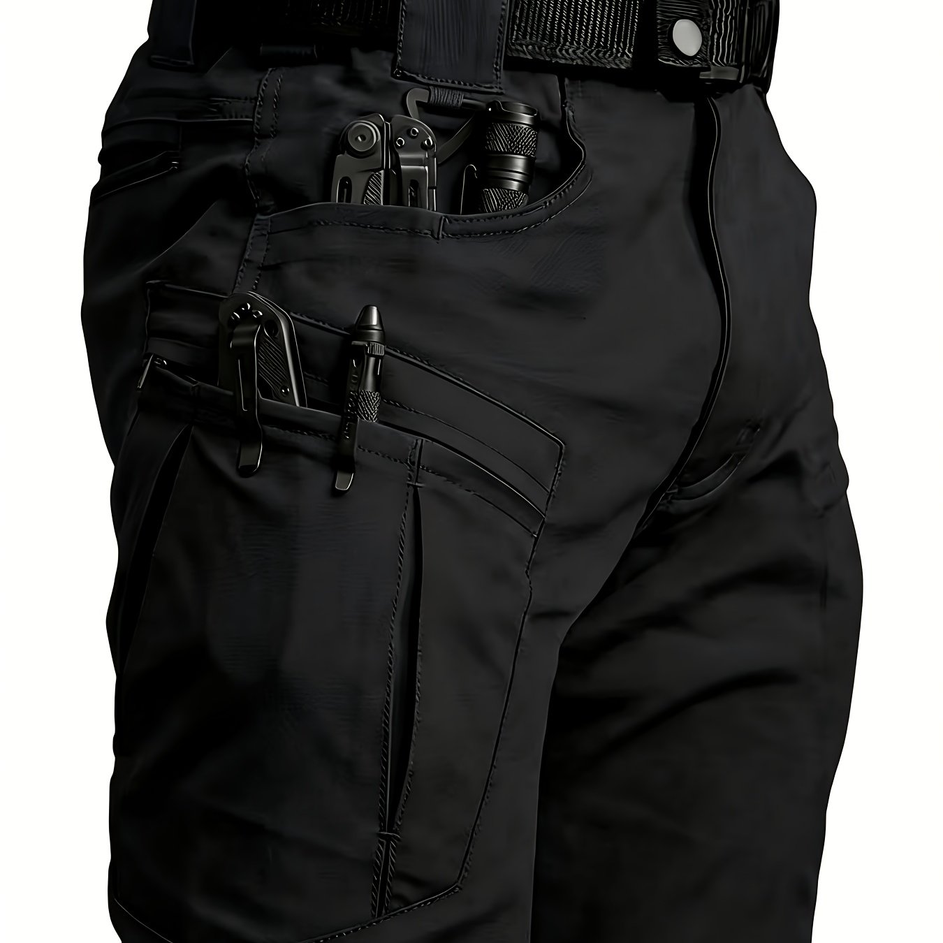 Men's Tactical Cargo Pants, Multi-pocket, Solid Micro-stretch Fabric, Breathable, Durable, Functional, Suitable For Daily Casual, Outdoor, And Sports, No Belt