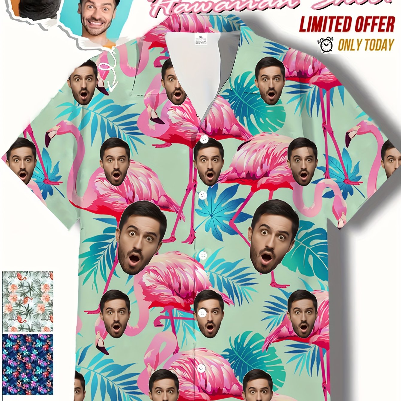 TEMU Hawaiian Shirt With Photo, Personalized Tropical Pattern, Casual Collar, Regular Fit, Summer Season, Featuring Button Details, Unisex -