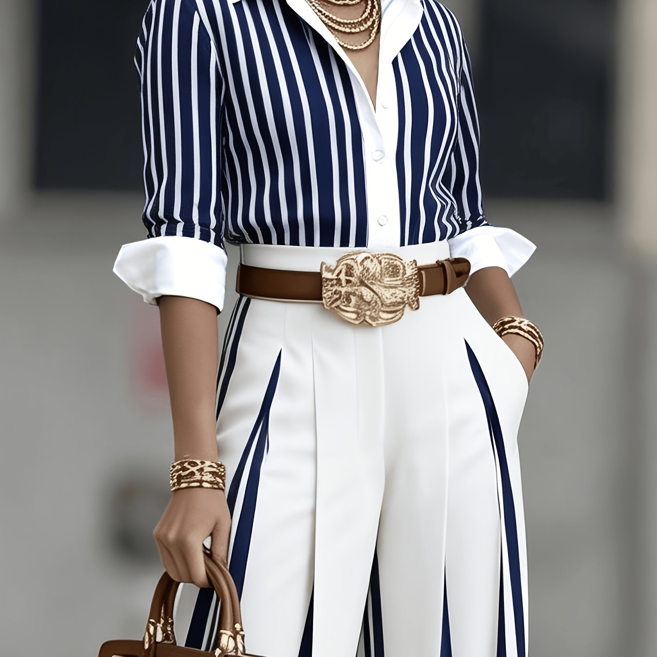 TEMU Yy260311003 Women's Elegant Casual Striped Shirt