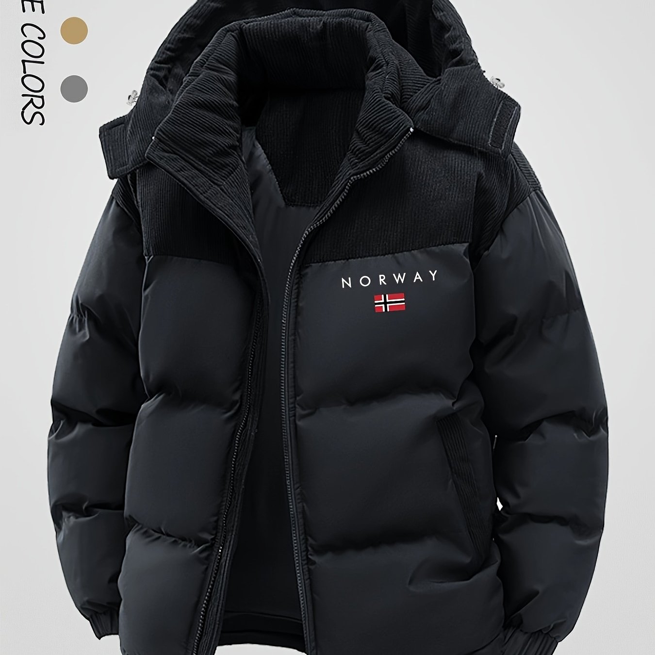 Image of Winter Men's Thick Coat With Spliced Hooded Coat, Winter Warm And Easy Casual Men's Jacket, Coat, Jacket
