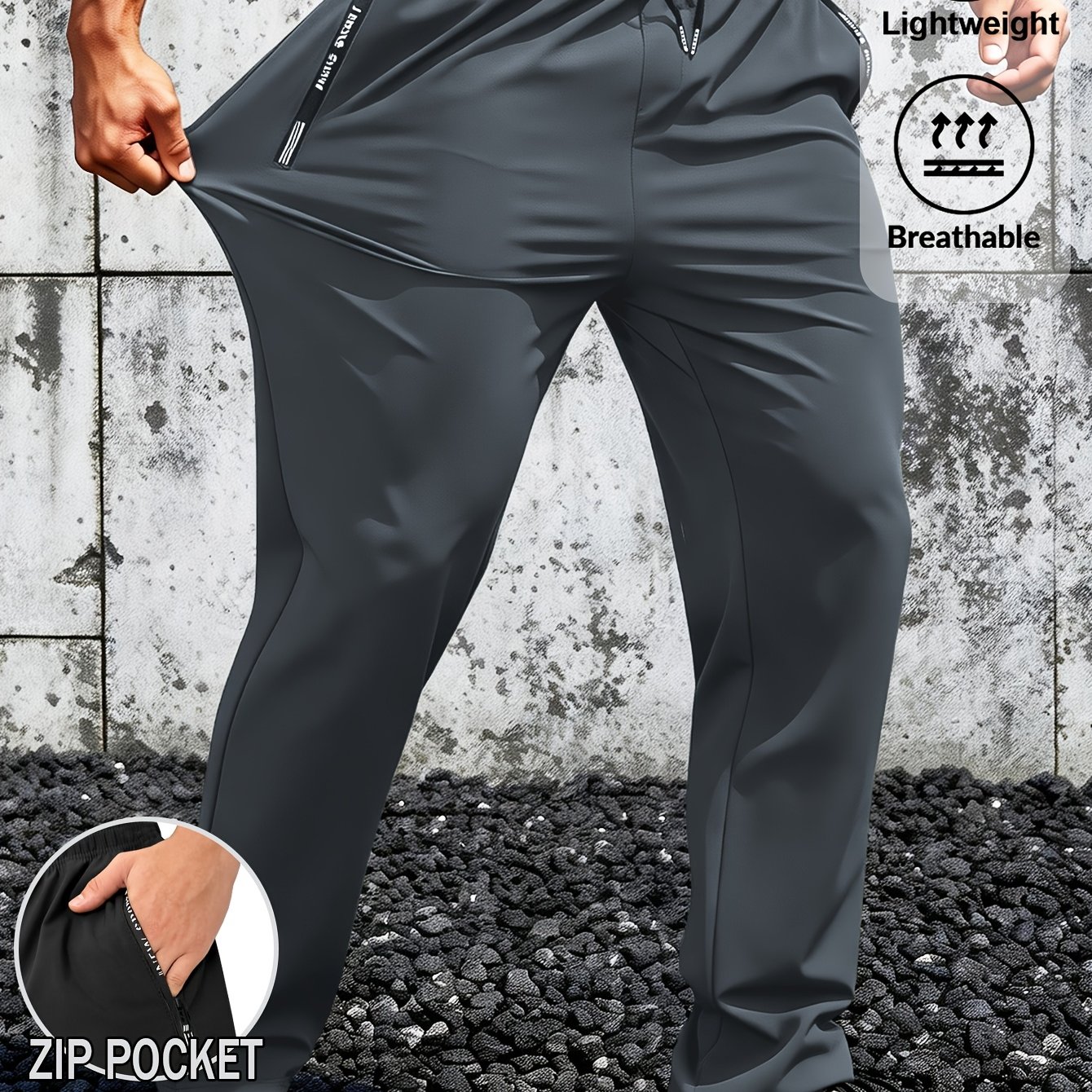 TEMU Trousers For Men High Quality | Men's Quick-dry Athletic Long Pants, Elastic Straight Trousers With Zippered Pockets, Comfortable Fabric For