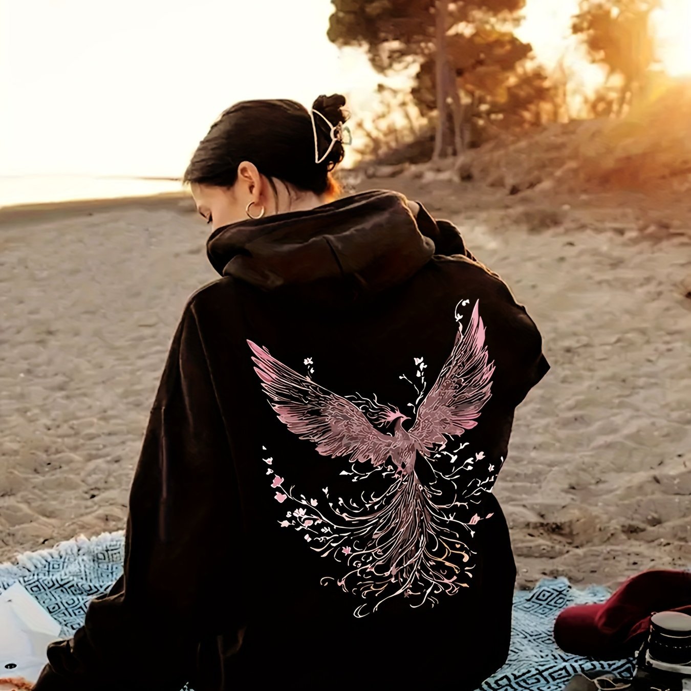TEMU Sweat-shirt décontracté et tendance pour femme, automne/hiver, à capuche, , doublé, avec motif amusant de floral