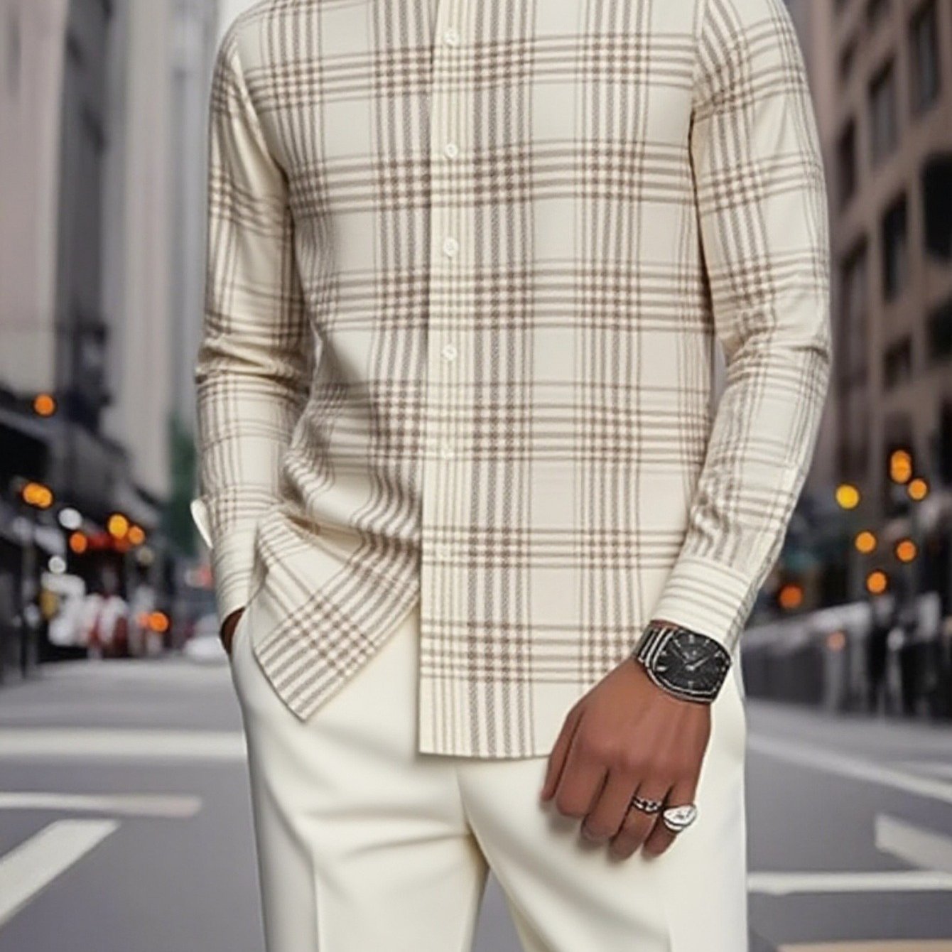 Image of 2026 '-piece Fashion Striped Suit Set (stand-collar Shirt + Trousers), Showcasing A Trendy Striped Pattern, And Sophisticated, Ideal For Different Events Such As Everyday Use, Professional Gatherings