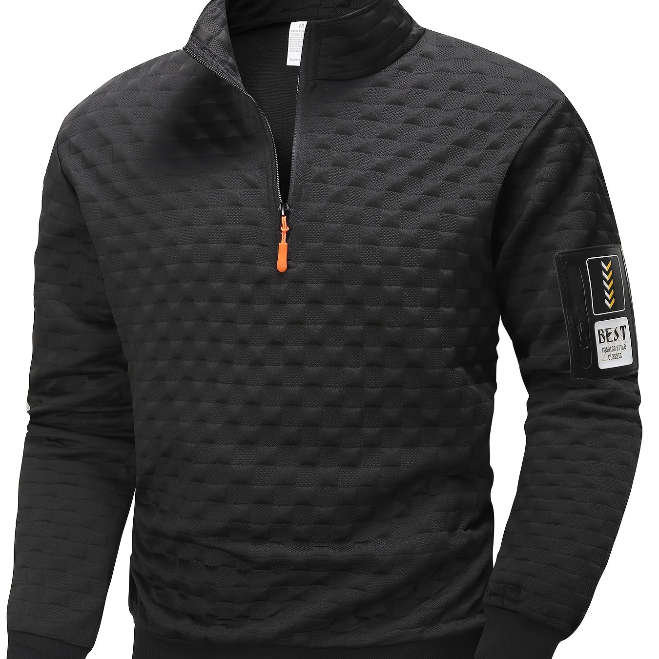 TEMU Sweat-shirt rétro à carreaux et fermeture éclair 1/4 pour homme tendance, haut de sport décontracté à manches longues, manteau à col montant,