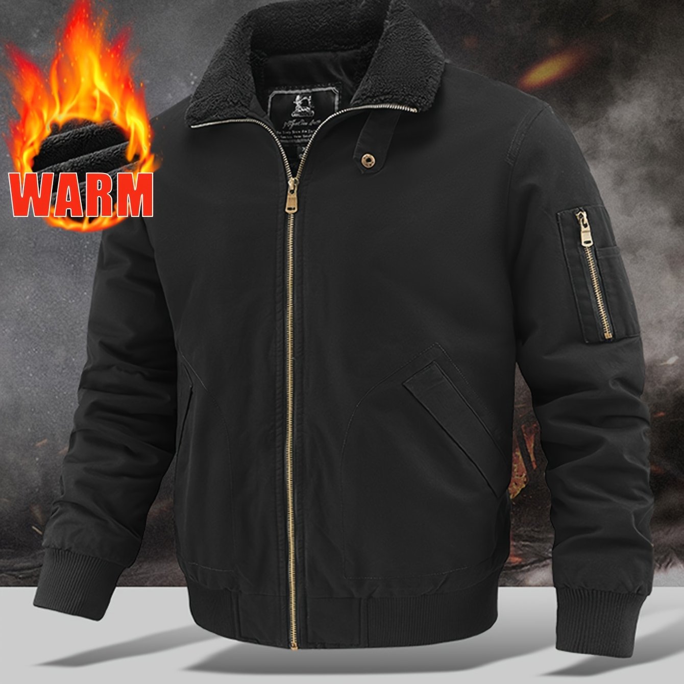 TEMU ' Of Men's Easy Casual Sports Jacket, , Versatile Fleece-lined Warm Flight Jacket