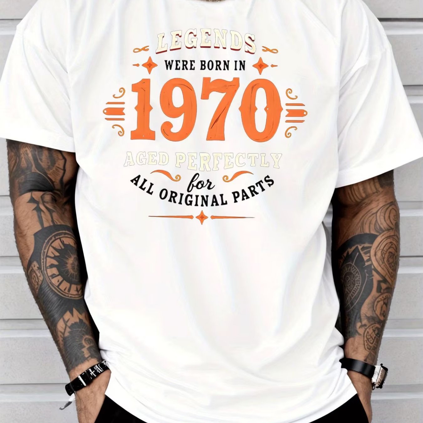 TEMU Men's Summer Casual Trend Short-sleeve T-shirt, Born In 1970 , Retro Printed Street Style Men's Casual Wear, Fashionable And Style, Daily Casual
