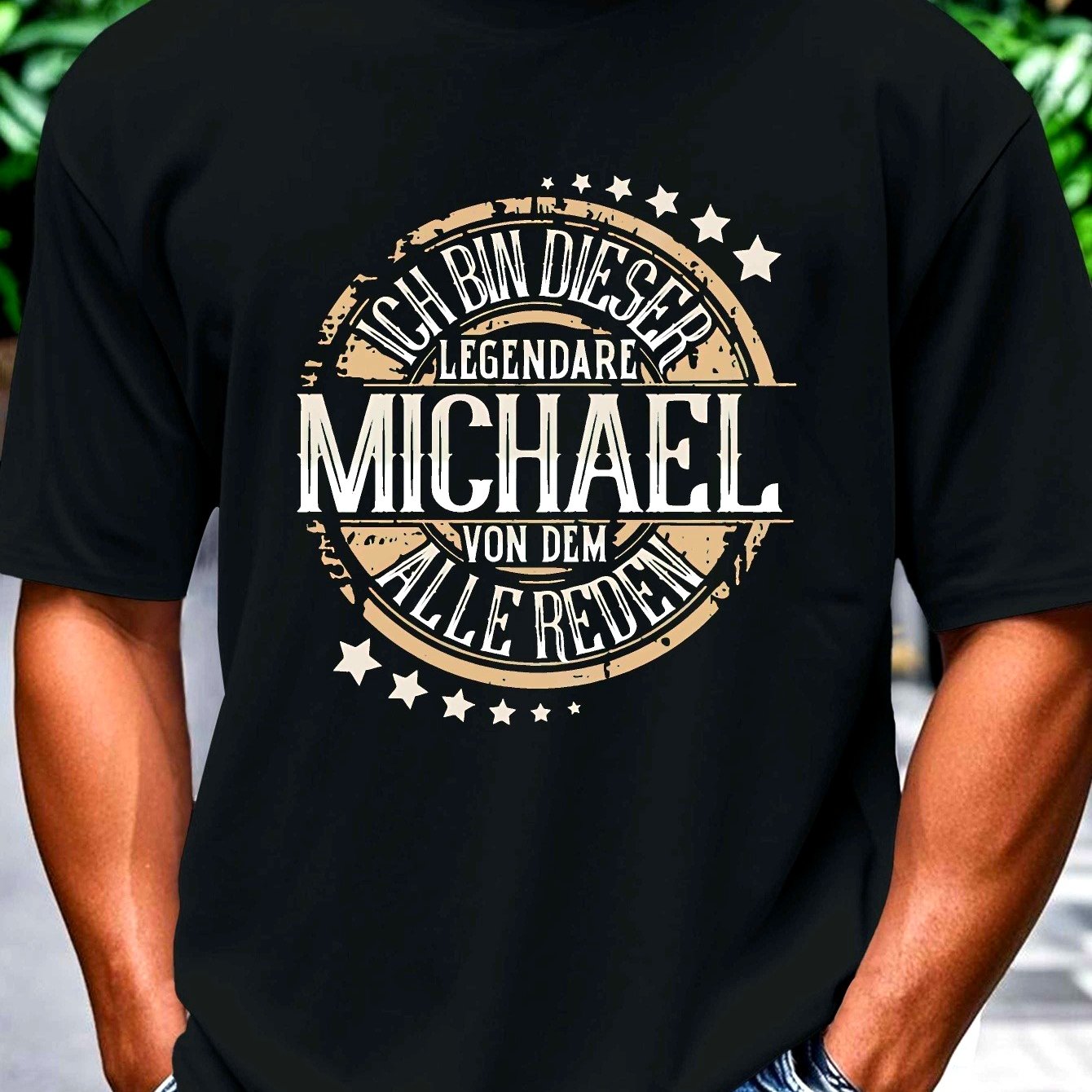 Men's German Name T-shirt | Vintage German Text Design With "ich Binns Mich "- Casual Round Neck, Bohemian Style, Fit, Golden Lettering- Ideal Gift For Birthday