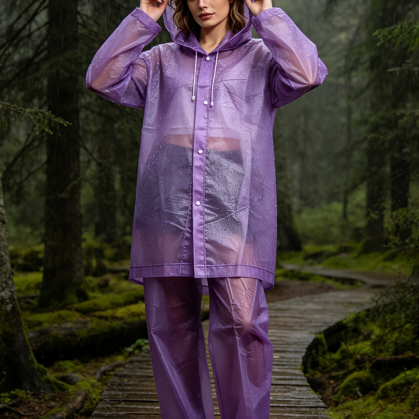 TEMU 2pcs/set Purple Separate Raincoat And Pants, Heavy-duty Thickened High Quality Outdoor Hiking And Mountaineering Travel Unisex Rain Poncho Set