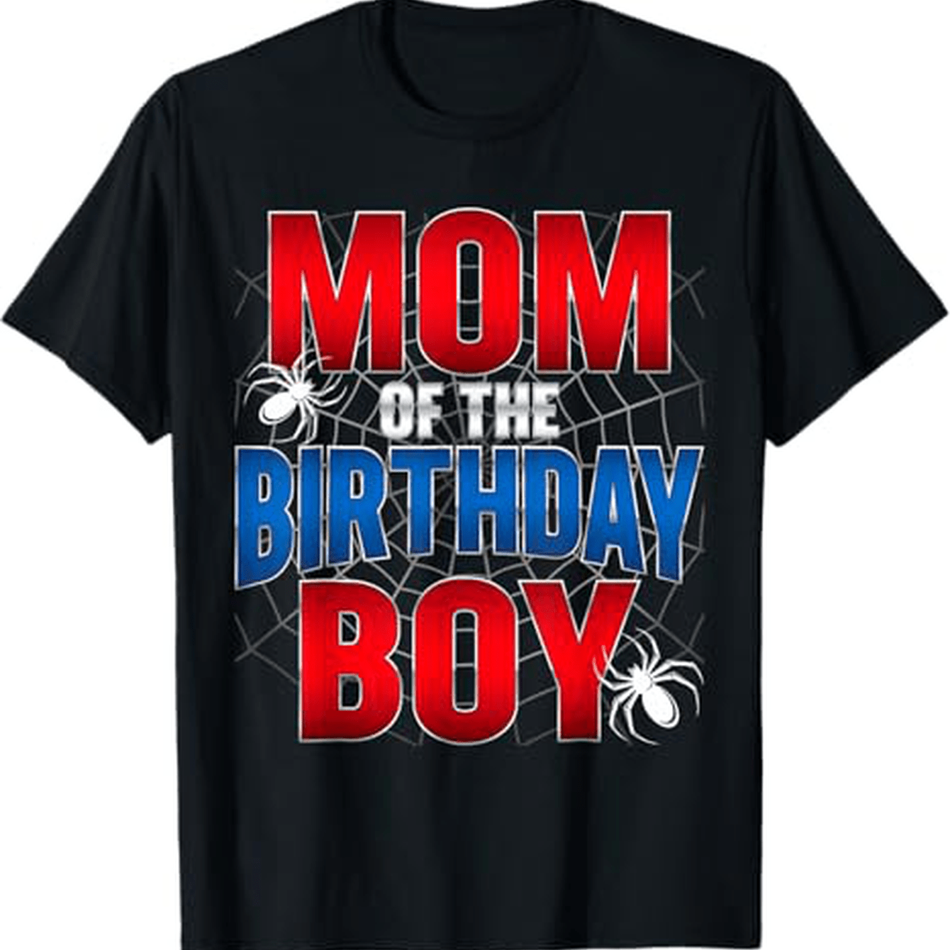 Image of Mom Of The Birthday Boy Spider Web Graphic T-shirt - 100% Cotton Retro Vintage Style Tee, Halloween Thanksgiving Christmas Gift For Men Women , S-xxxl Black Casual Party Shirt