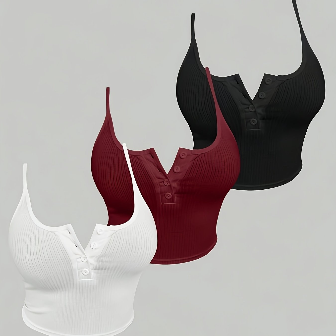 E-shop 3 Stück Damen Blusen in Unifarben mit Knopfleiste – Ärmellose Westen, Maschinenwaschbare Frühlings-/Herbst-Oberteile, Elegante Basics für den