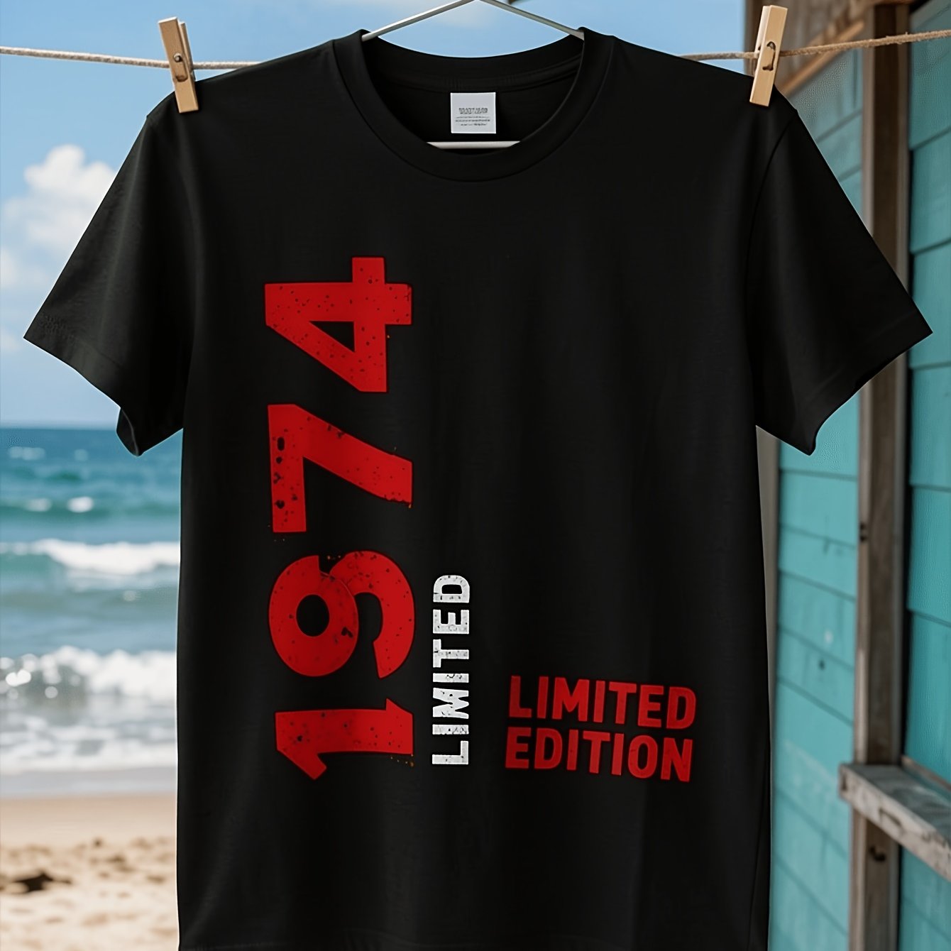 TEMU Plus Size 1974 Vintage T-shirt - Edition 50th Anniversary Tee - Black With Red 1974 Print - Soft Breathable - Classic Regular Fit Short Sleeve