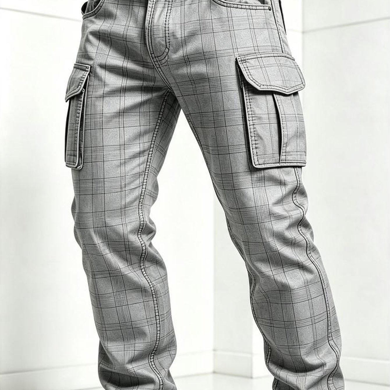 TEMU Pantalon cargo pour homme, imprimé numérique à carreaux , pantalon décontracté multi-poches toutes pour les quotidiens et les activités de