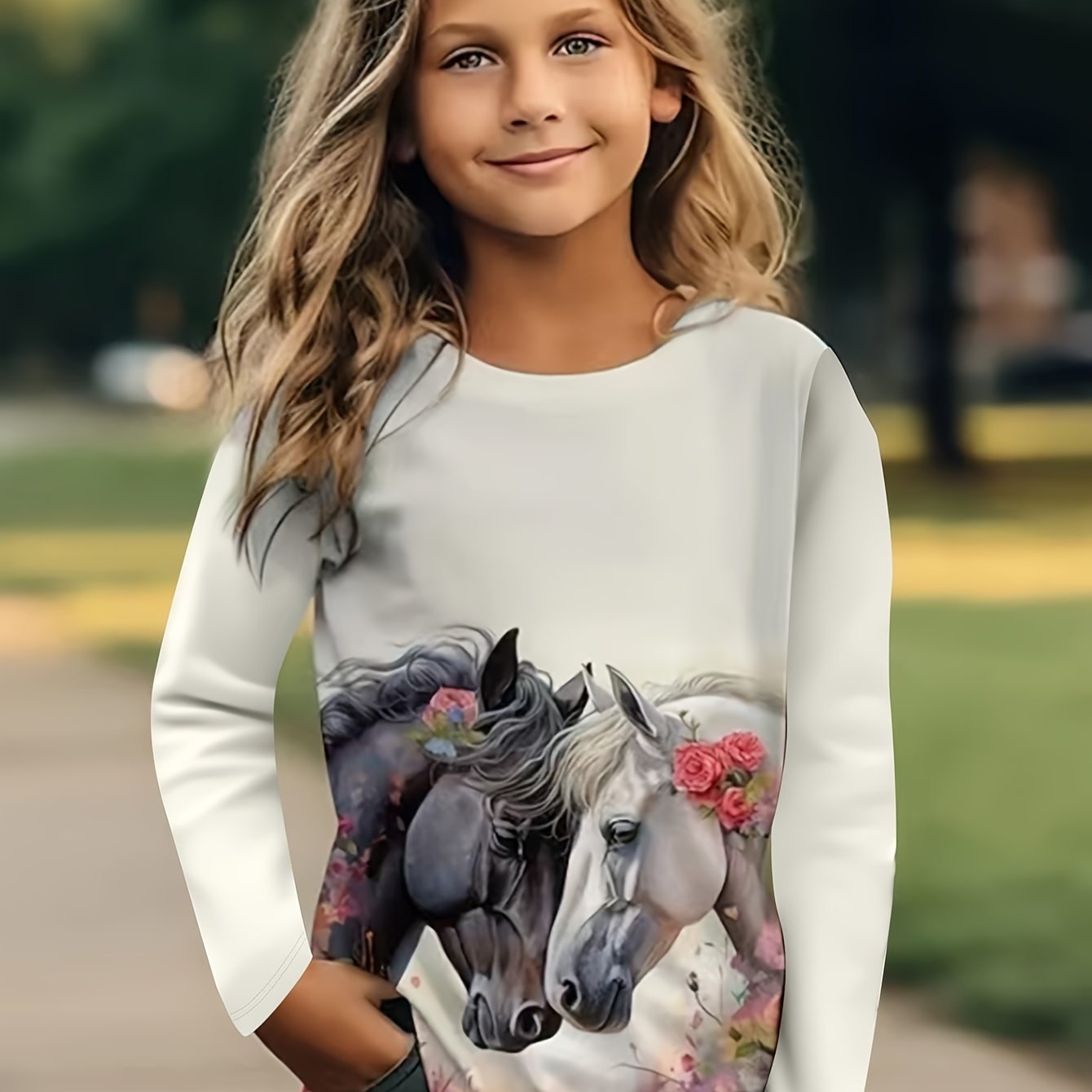 Horse Print Fashion Long Sleeve T-shirt