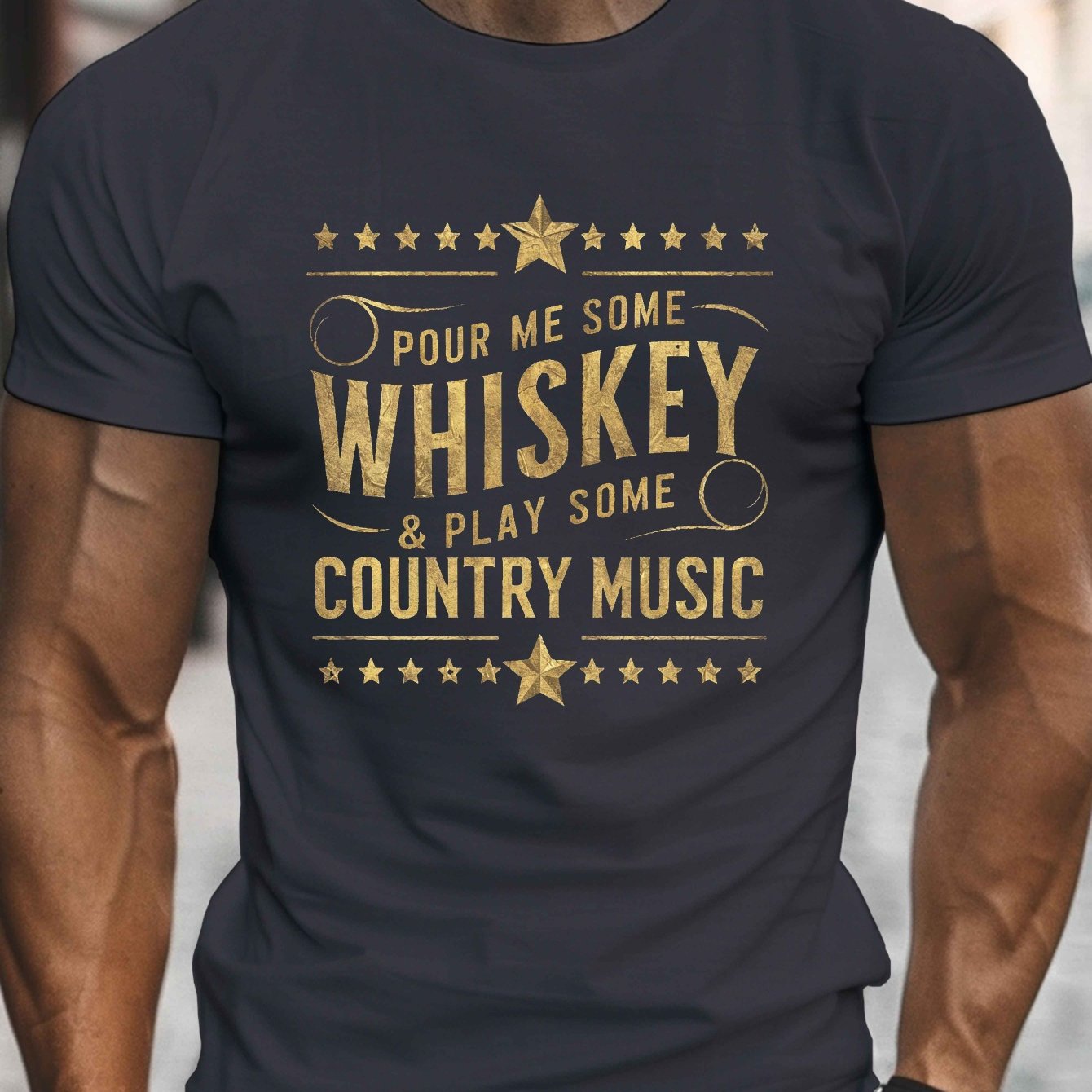 TEMU Whiskey Country Music Print, Men's Round Crew Neck Short Sleeve Tee, Casual T-shirtcasual Comfy Lightweight Top For Summer