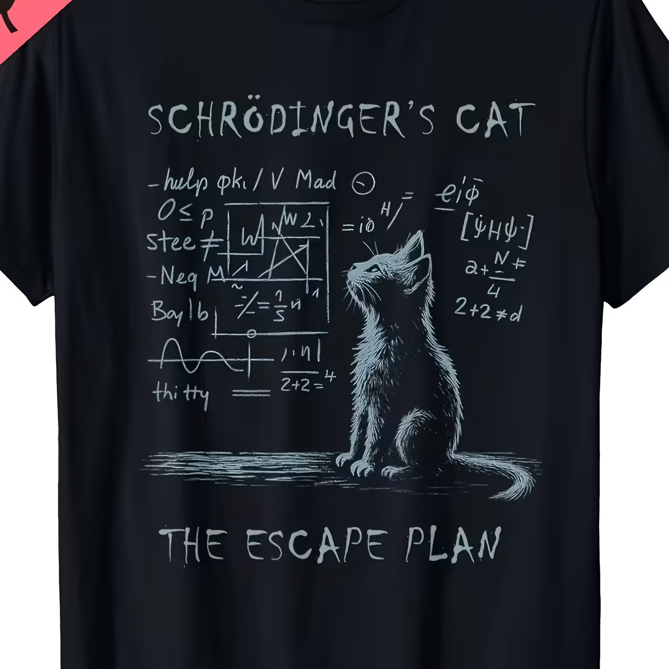 TEMU 's Cat Quantum Mechanics T-shirt - Funny Physics Tee With & Wave Function , Casual Short Sleeve Round Neck Suitable For Physics & Science