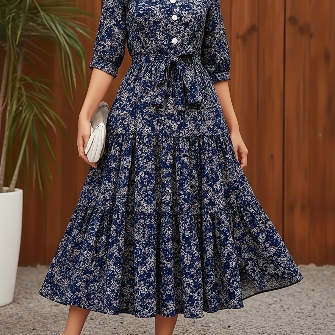 TEMU Women's Fashion Dress, Casual Printed Dress, Autumn Style Dress