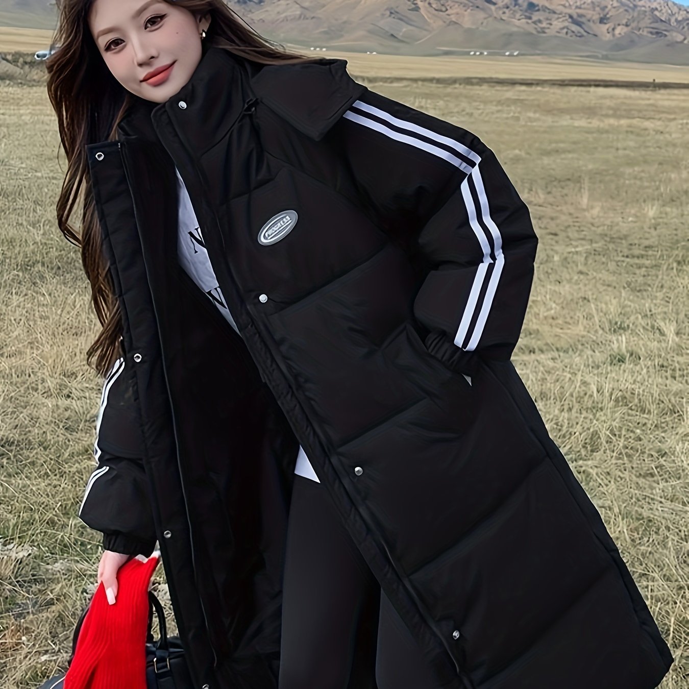 Women's Winter Over-the-knee Thickened Oversized Korean Style Loose-fit Jacket, 2025 New Fashionable Versatile Outdoor Warm Coat For Women