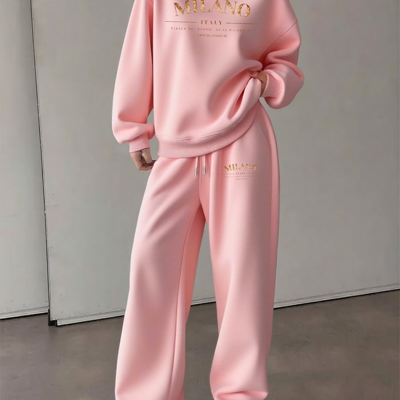 TEMU Graphic Print 2pcs Set, Crew Neck Sweatshirt & Pants, Women's Clothing