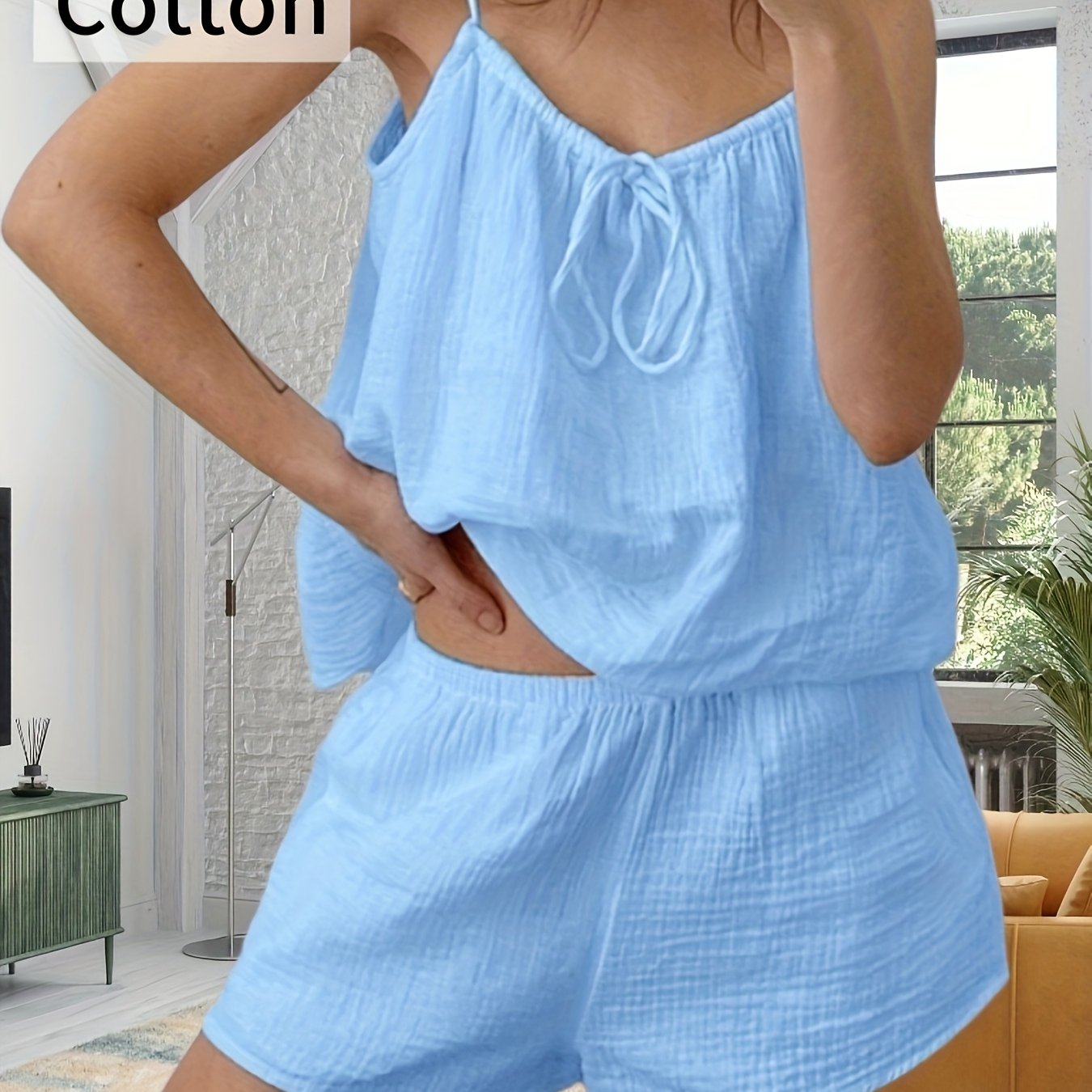 Image of Suspender Shorts Set, Loose Fit, Comfortable, Skin-friendly, For Vacation, Leisure, And Loungewear