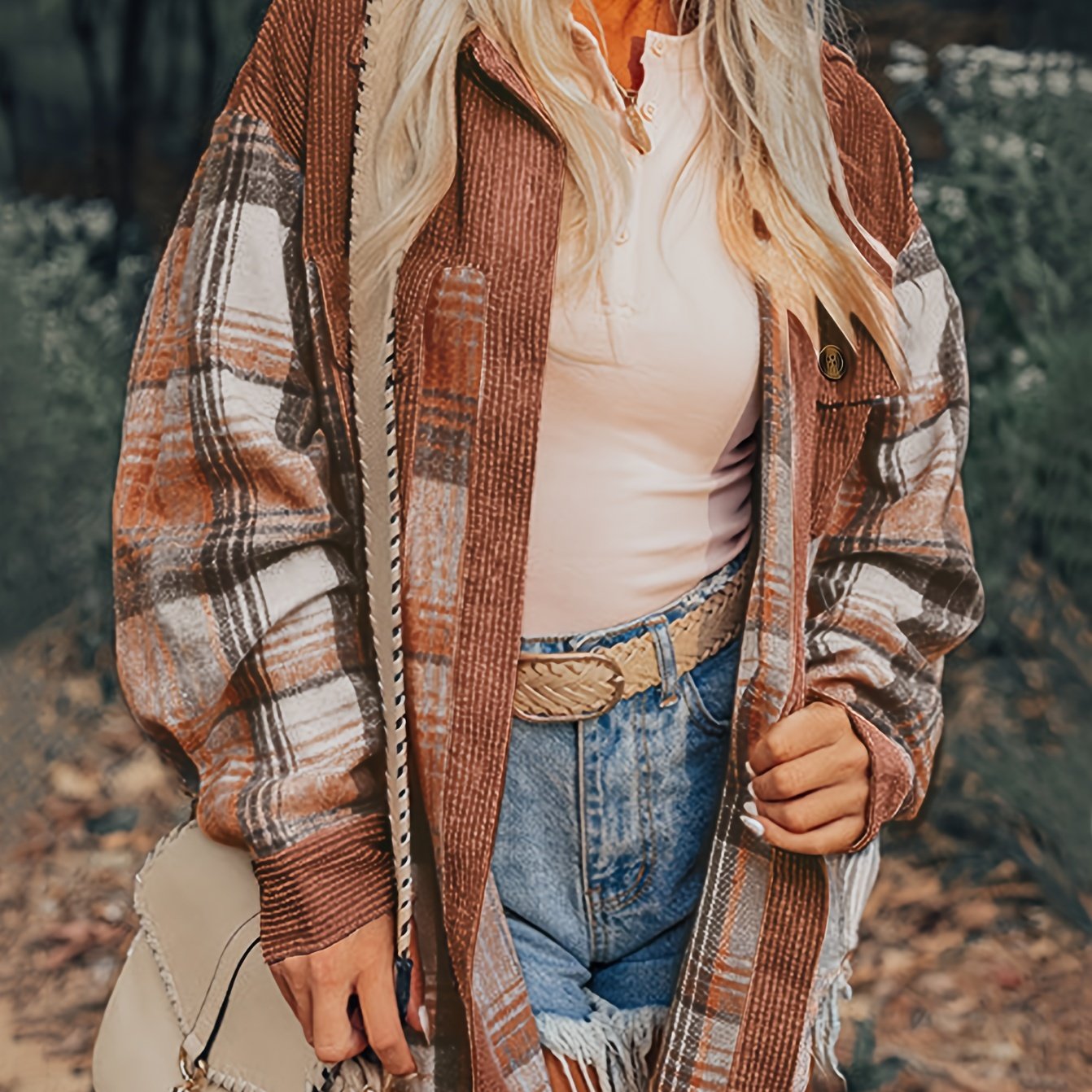 TEMU Print Drop Shoulder Jacket, Casual Lapel Neck Long Sleeve Button Front Jacket For Fall & Spring, Women's Clothing