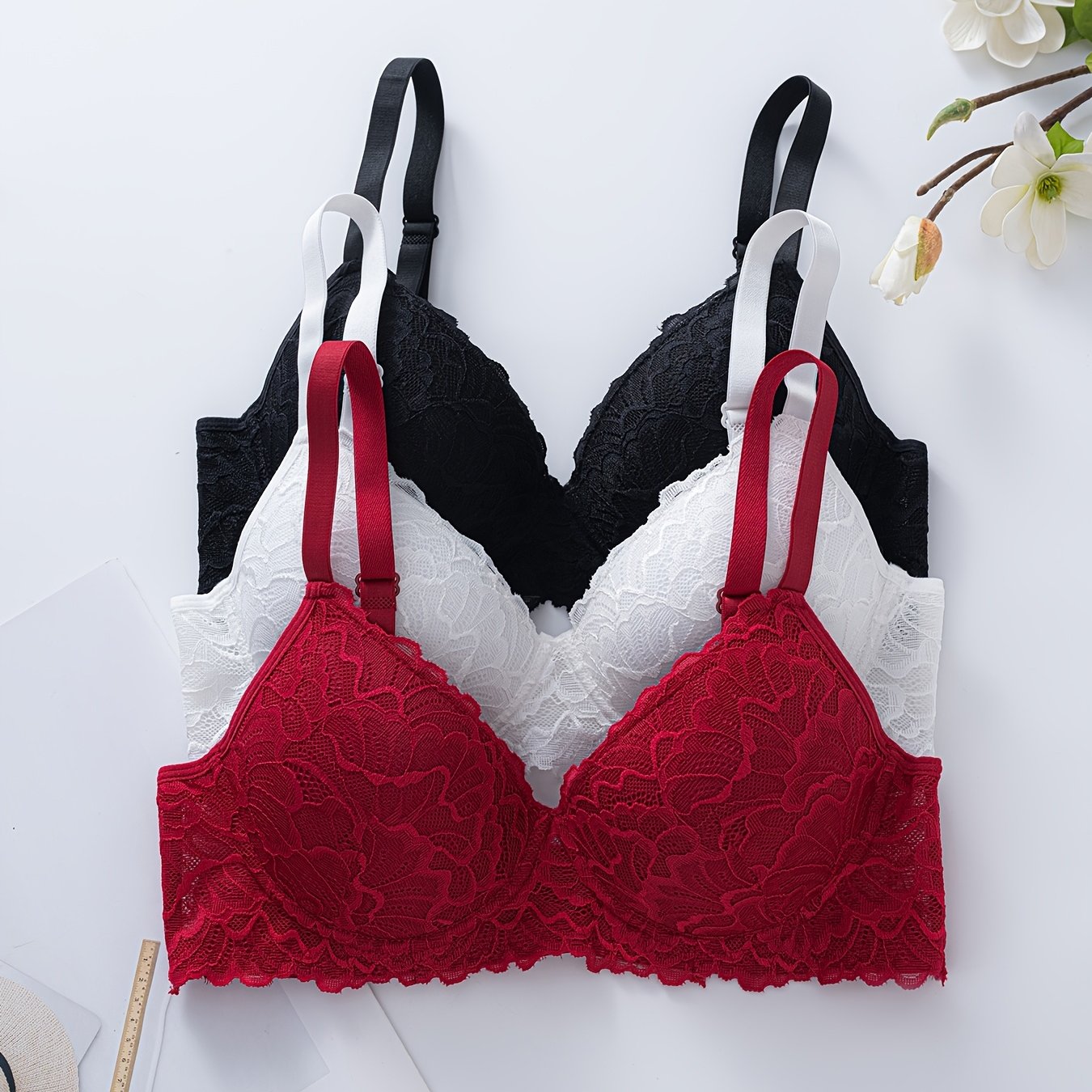 Image of 3pcs Set Of Sexy Lace Lingerie, Comfortable And Breathable, Valentine's Day, Christmas