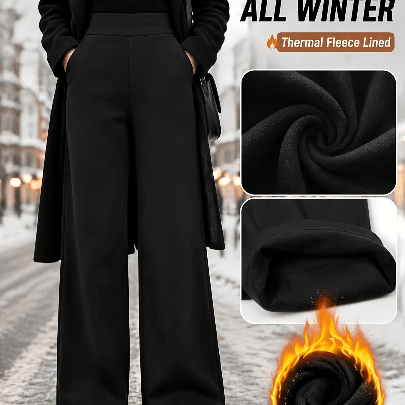 TEMU 1 pièce Pantalon d'hiver doublé pour femme, coupe droite, pour tenues quotidiennes, vêtements de sport et de fitness, , confortable et