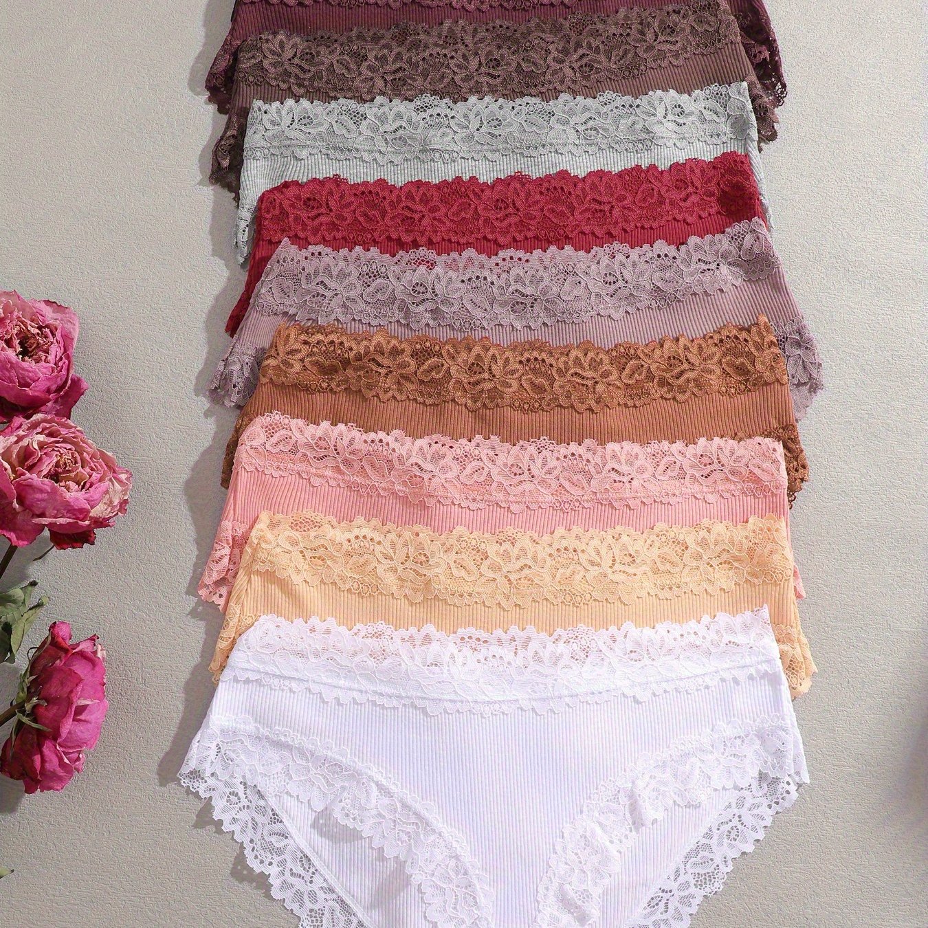 TEMU 10pcs Women' Soft Breathable Underwear - Low-rise Lace Briefs, Minimalist Solid Color Non-sheer Low- Waist Panties, Comfortable Casual Attire Pack (10pcs)